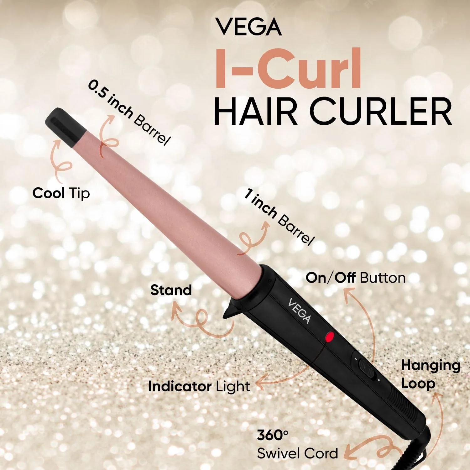 In-Depth Review: best curling iron hair - VEGA I-Curl Hair Curler For Women With Ceramic Coated 0.5 Inch-1 Inch Barrel, Quick Heatup Technology,LED In 5 VEGA I-Curl Hair Curler - view 4