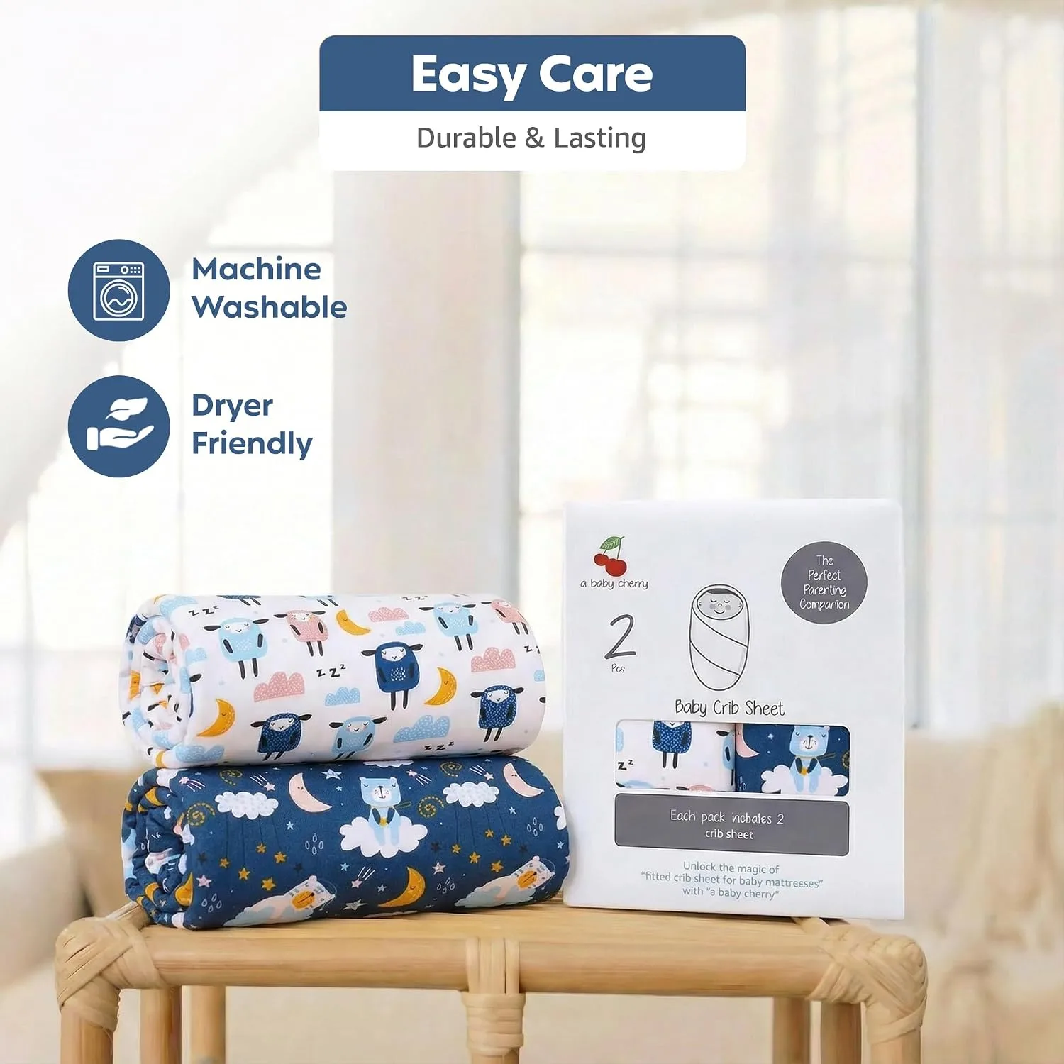 In-Depth Review: best travel crib baby - A Baby Cherry Fitted Crib Sheet 100% Organic Jersey Cotton 125 * 65CM, 2 Pack Super Soft and Cozy Crib Cover 10 A Baby Cherry Fitted - view 9