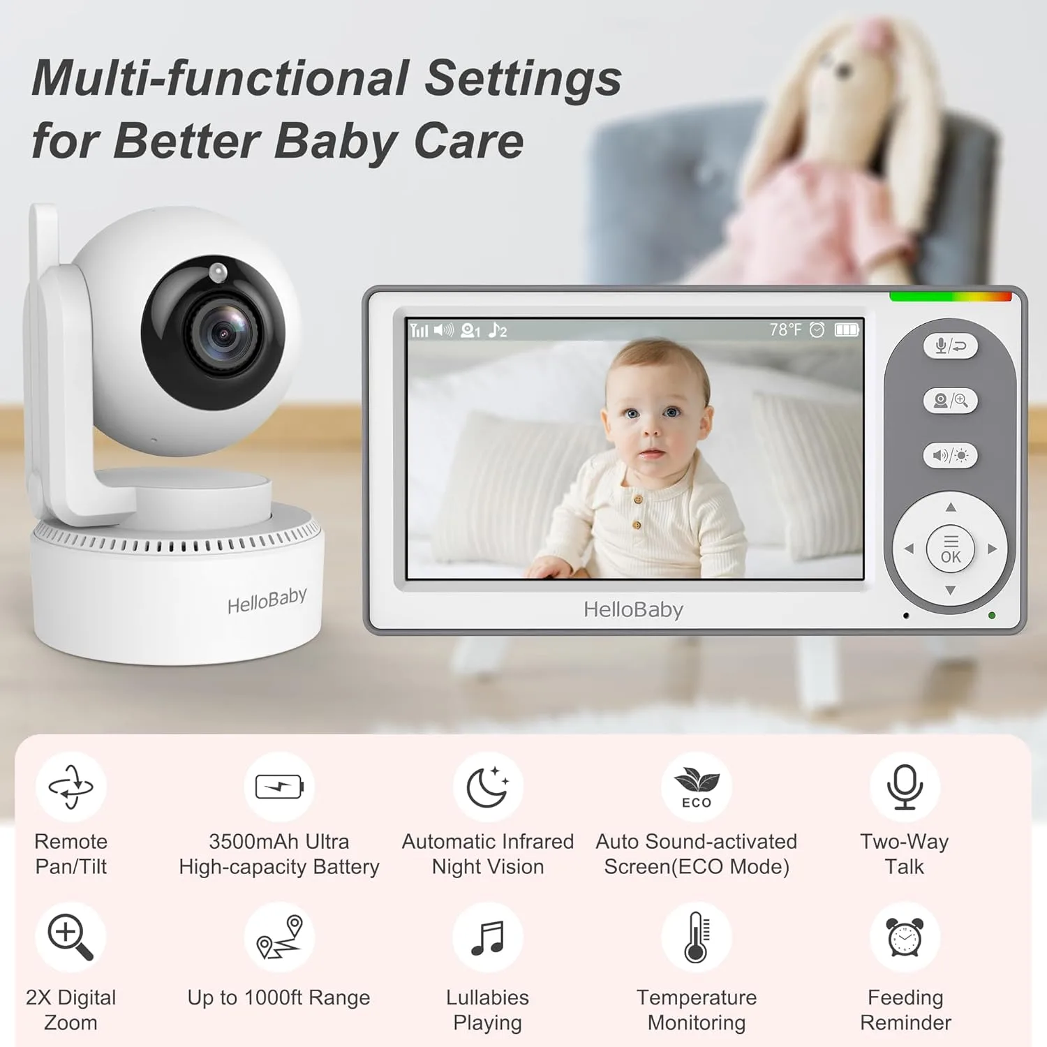 In-Depth Review: best baby video monitor - HelloBaby 4.3” Video Baby Monitor with 30 Hours Battery, Remote Pan-Tilt-Zoom Baby Monitor No WiFi, B 3 HelloBaby 4.3” Video Ba - view 2