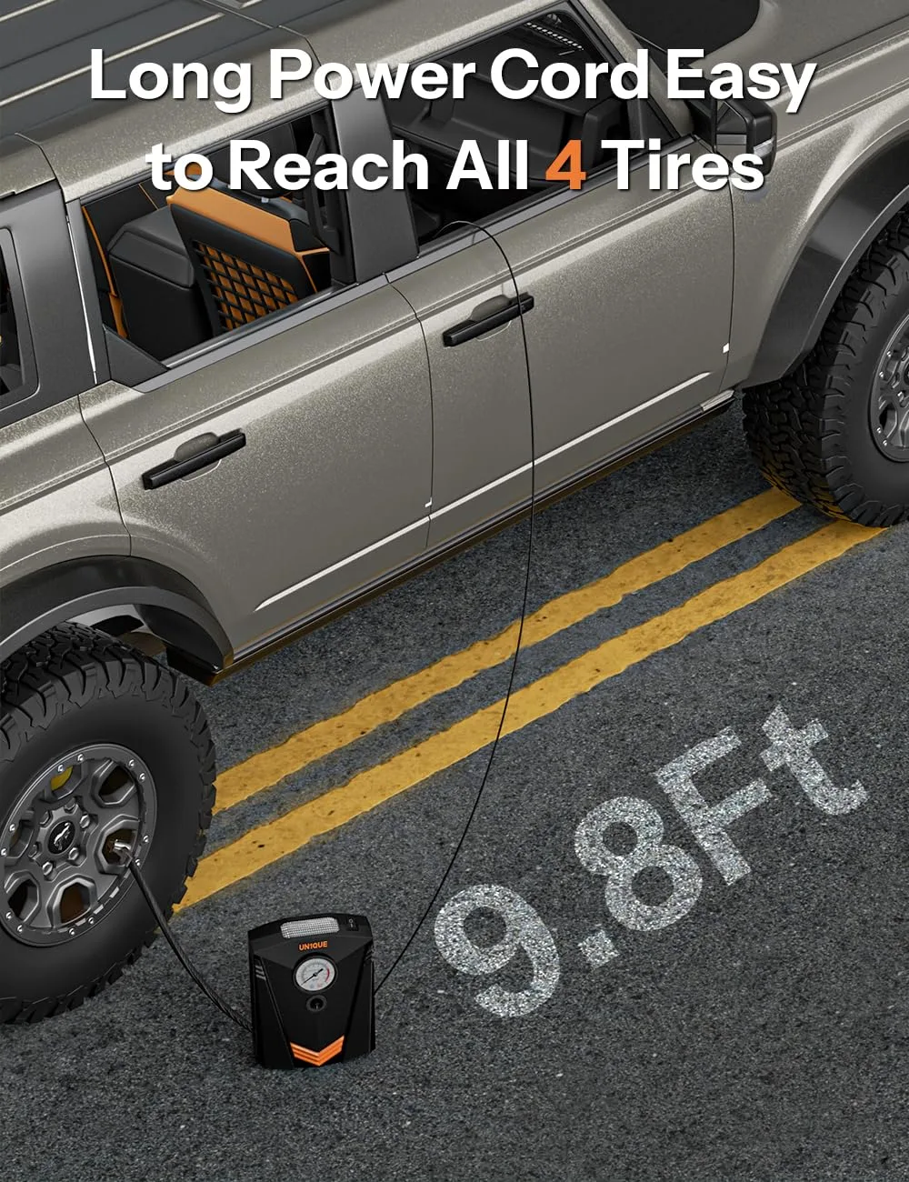In-Depth Review: best car air compressor - UN1QUE Tyre Inflator for Car, 150PSI Car Air Pump, 12V DC Portable Air Compressor for Tyre, Fast Inflation 6 UN1QUE Tyre Inflator for C - view 5