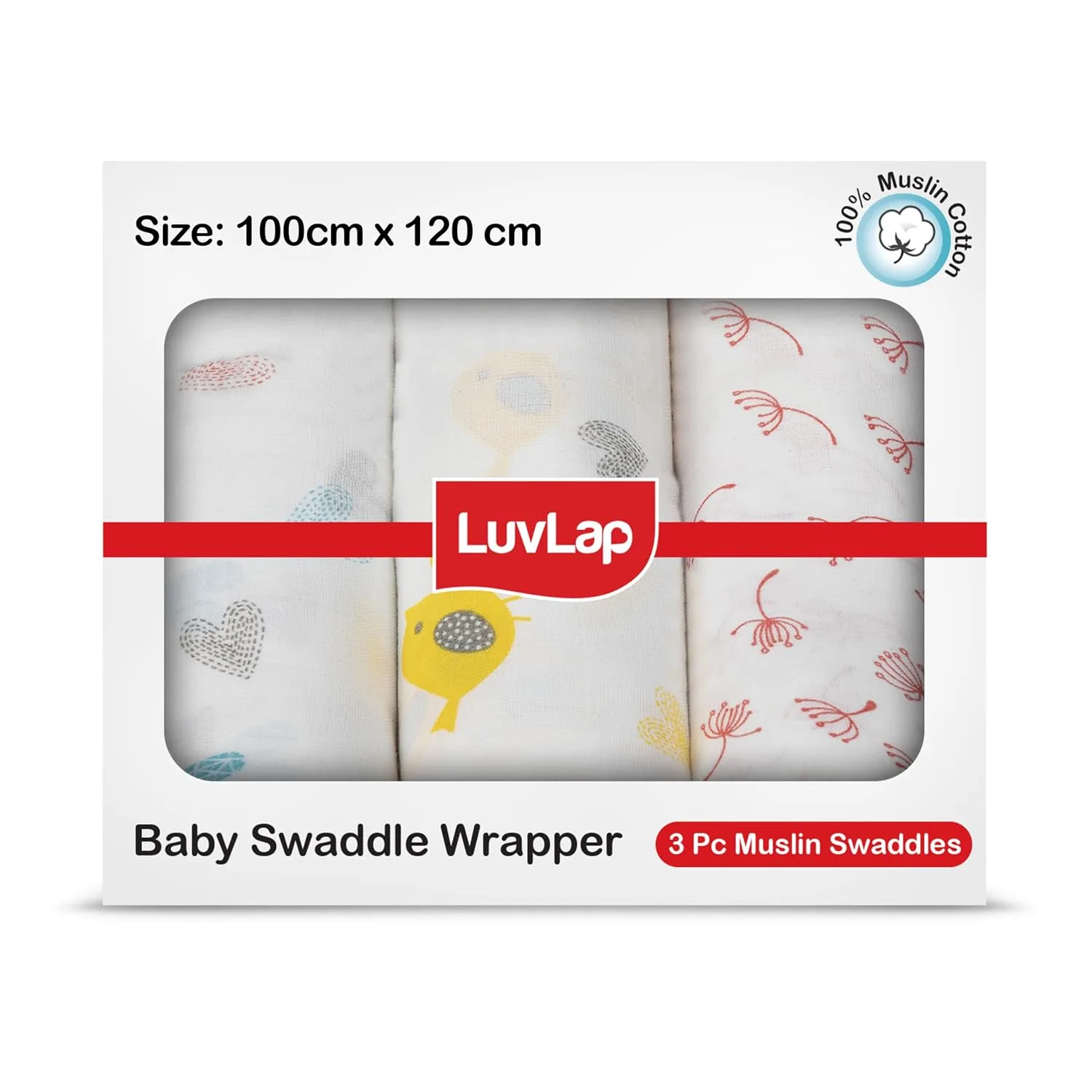 In-Depth Review: best baby muslin cloth - LuvLap 100% Cotton Muslin Baby Swaddle Set, Baby Towel, Size-120cm x 100cm (47″x39″), Hearts Bir 1 best baby muslin cloth