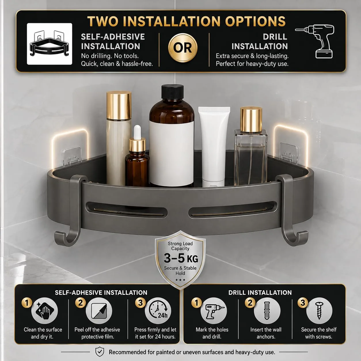 In-Depth Review: best wall mounted shelf - Hallstatt Pack of 2, Self Adhesive Aluminum Corner Bathroom Shelf for Wall Shelf Organizer Bathrooms Shelve 3 Hallstatt Pack of 2, Self Adh - view 2