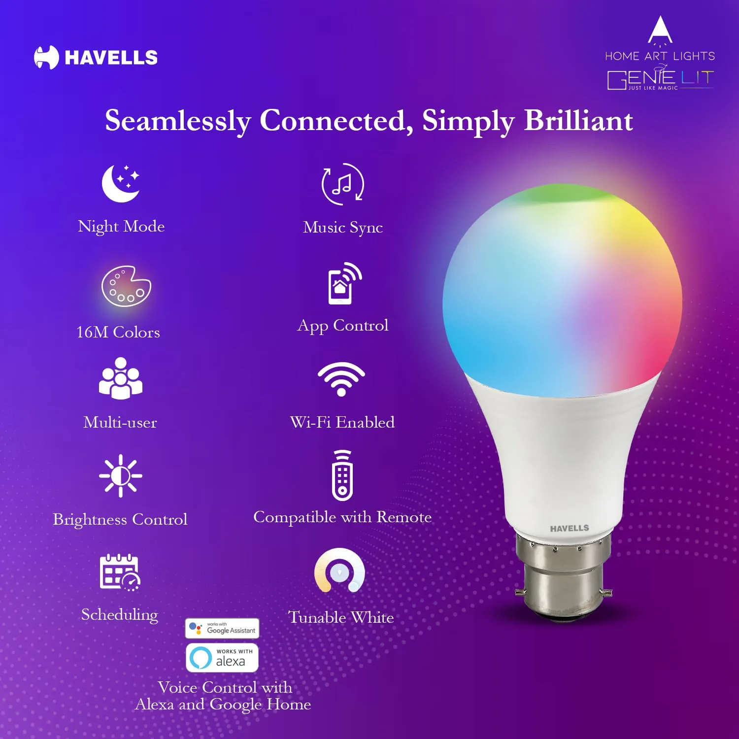 In-Depth Review: best smart bulb alexa - Havells Glamax 9W B22 WiFi LED Smart Bulb with Music Sync Function, Compatible with Amazon Alexa and Google A 4 Havells Glamax 9W B22 WiFi - view 3