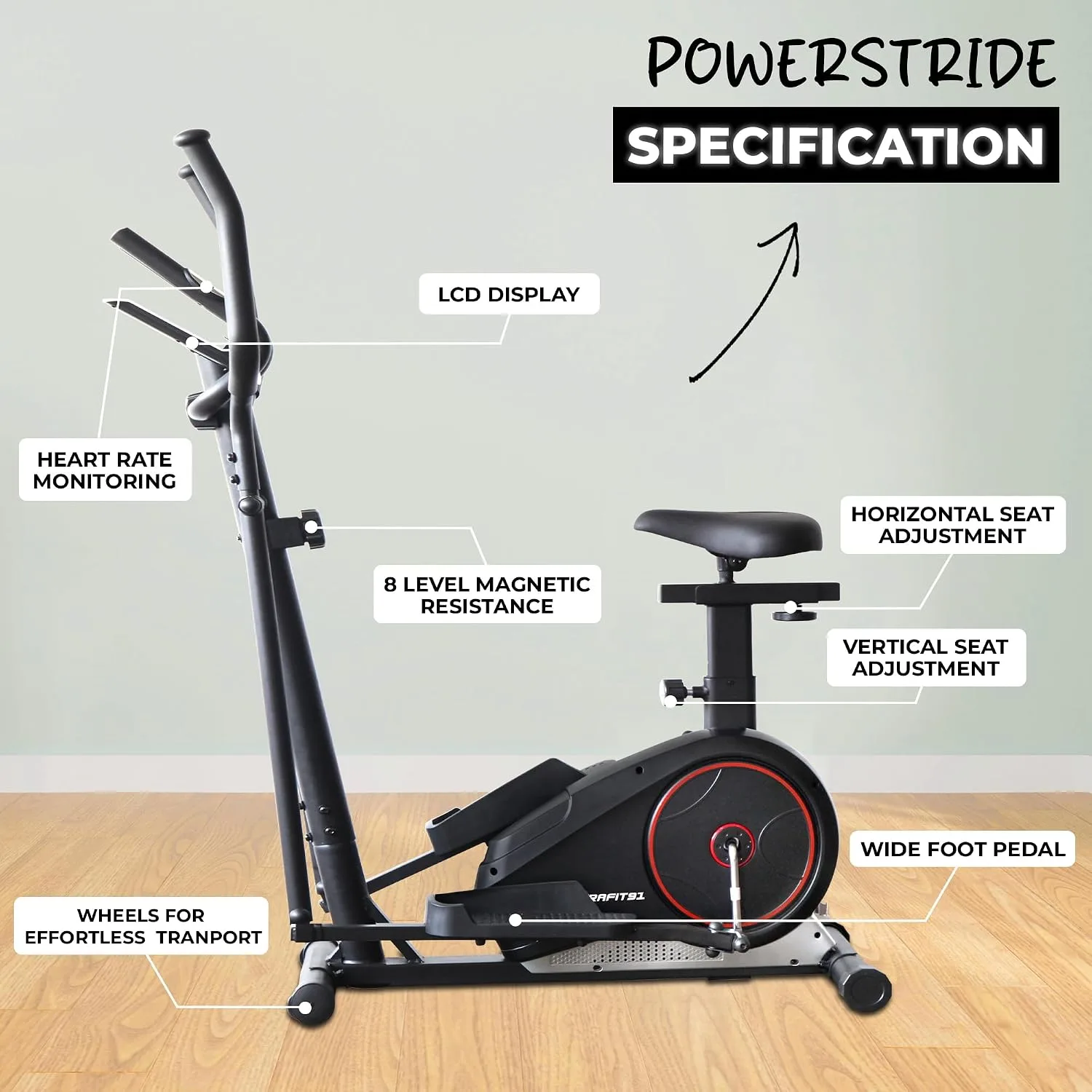 In-Depth Review: best elliptical machine home - Durafit91™ Powerstride Elliptical Cross Trainer |7 Kg Flywheel | Max User Weight 130 Kg | 8 Levels M 7 best elliptical machine home view 5