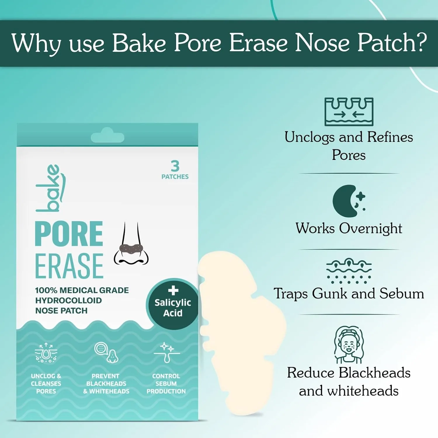 In-Depth Review: best blackhead remover tool - BAKE 2% Salicylic Acid Nose Strips for Blackheads Removal, Whiteheads & Pore Cleansing | Hydrocolloid N 4 BAKE 2% Salicylic Acid N - view 3