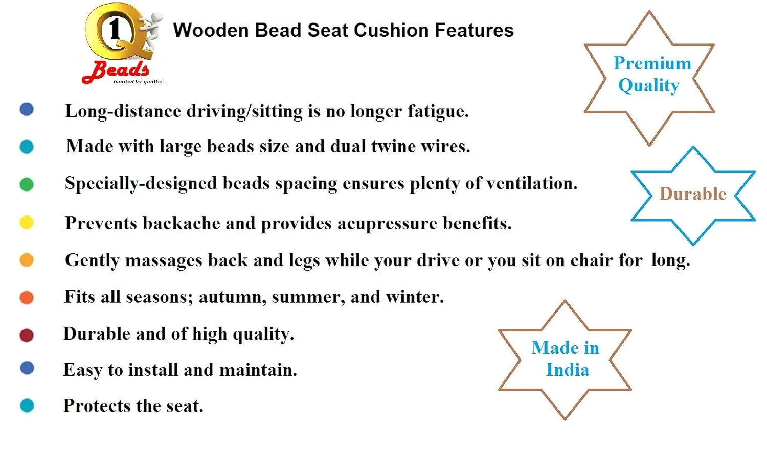 In-Depth Review: best car seat cover - Q1 Beads SBeige Wooden Beads Acupressure Mat Car Accessories Beads Seat Cover for Driver/heating pad/gel pad co 8 Q1 Beads SBeige Wooden - view 7