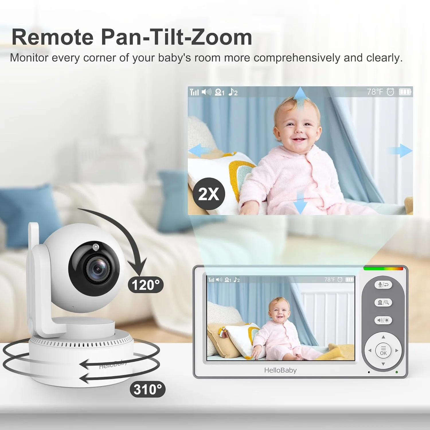 In-Depth Review: best baby video monitor - HelloBaby 4.3” Video Baby Monitor with 30 Hours Battery, Remote Pan-Tilt-Zoom Baby Monitor No WiFi, B 5 HelloBaby 4.3” Video Ba - view 4