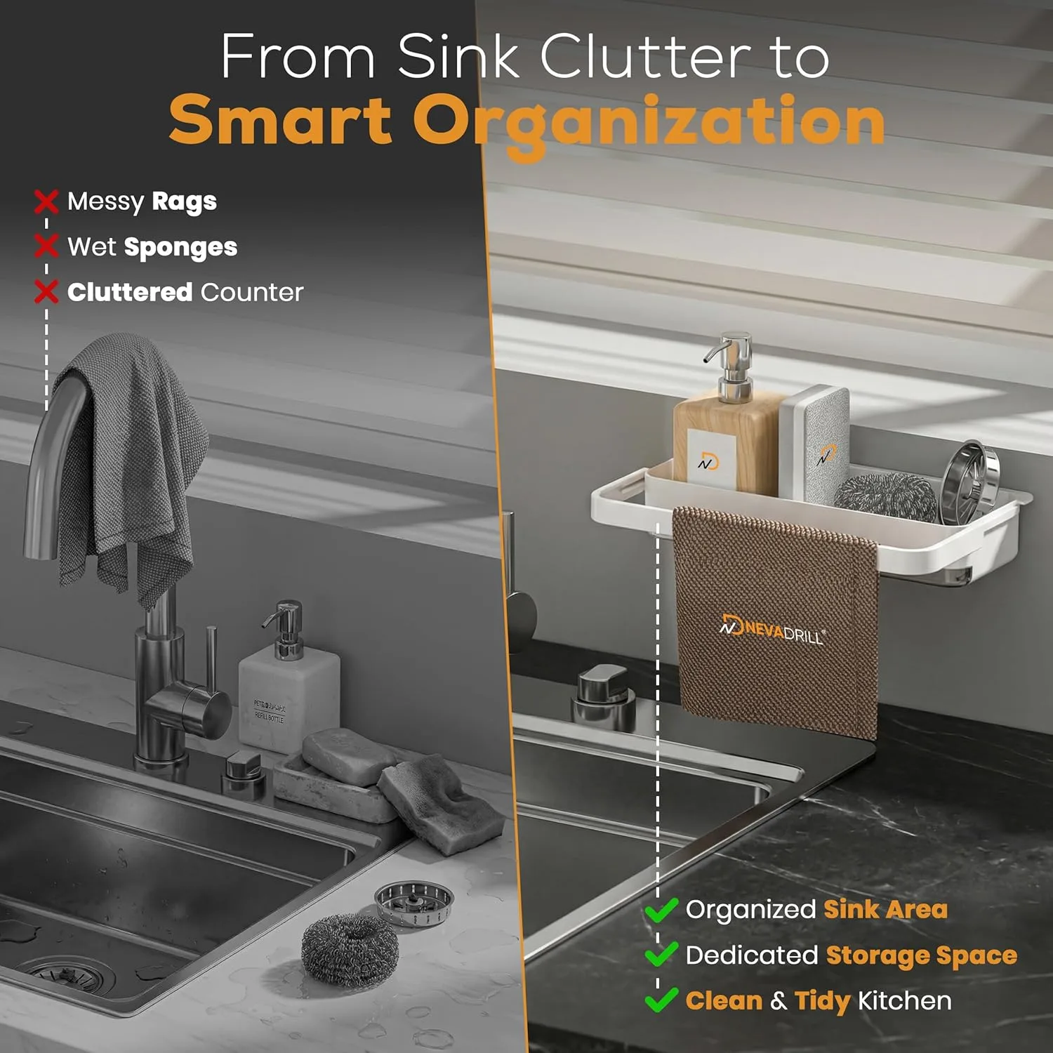 In-Depth Review: best kitchen sink organizer - Kitchen Sink Organiser Rack, ABS Material, Wall Mounted Storage Shelf with Towel Hanging Rack, Multiple 5 best kitchen sink organizer view 3
