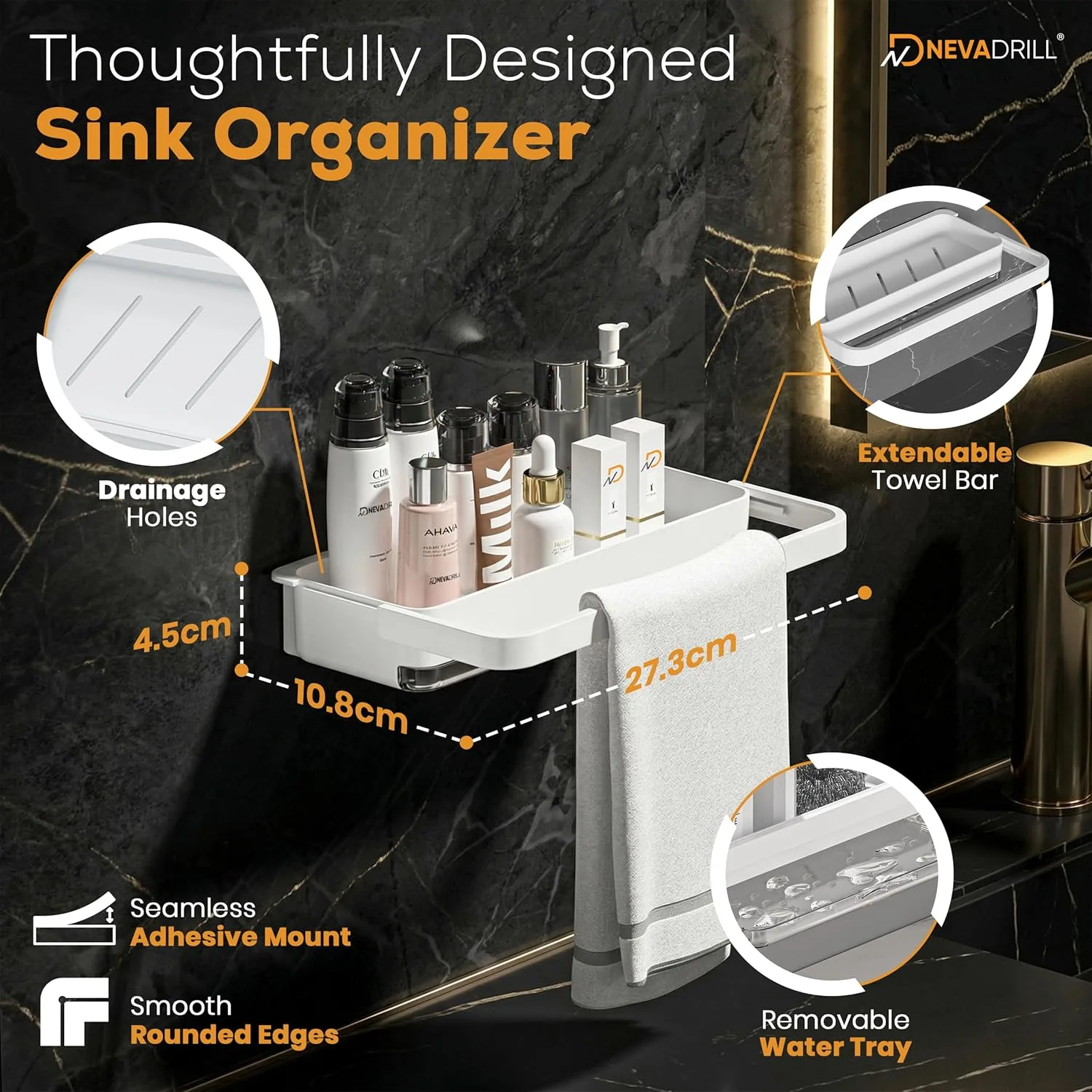 In-Depth Review: best kitchen sink organizer - Kitchen Sink Organiser Rack, ABS Material, Wall Mounted Storage Shelf with Towel Hanging Rack, Multiple 4 best kitchen sink organizer view 2
