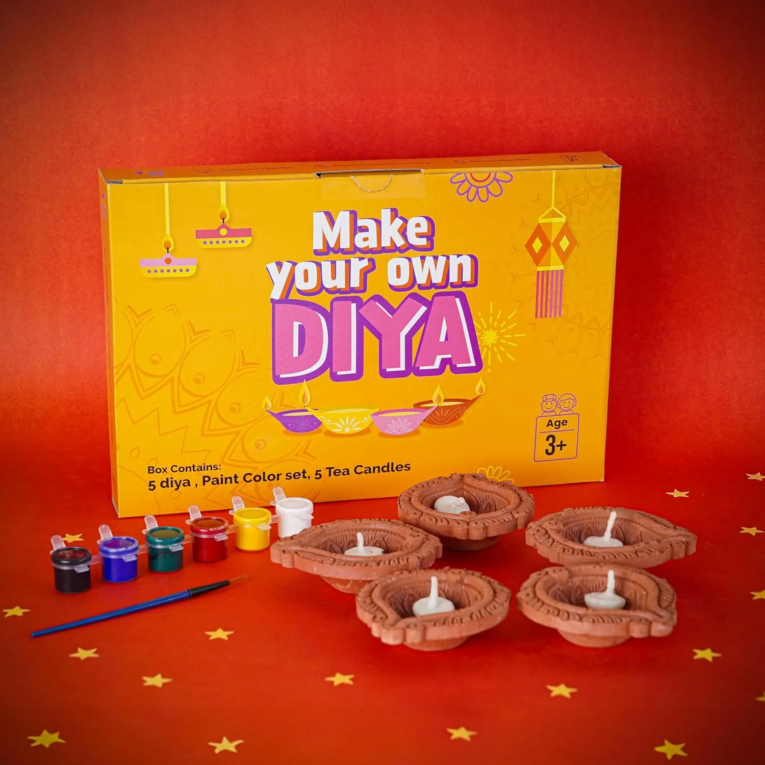 In-Depth Review: best clay diya making kit - ILEARNNGROW DIY Diwali Diya Making Kit | 5 Clay Earthen Diyas | 6 Vibrant Paint Colors and Brush | Handma 3 ILEARNNGROW DIY Diwali Diya Mak - view 2