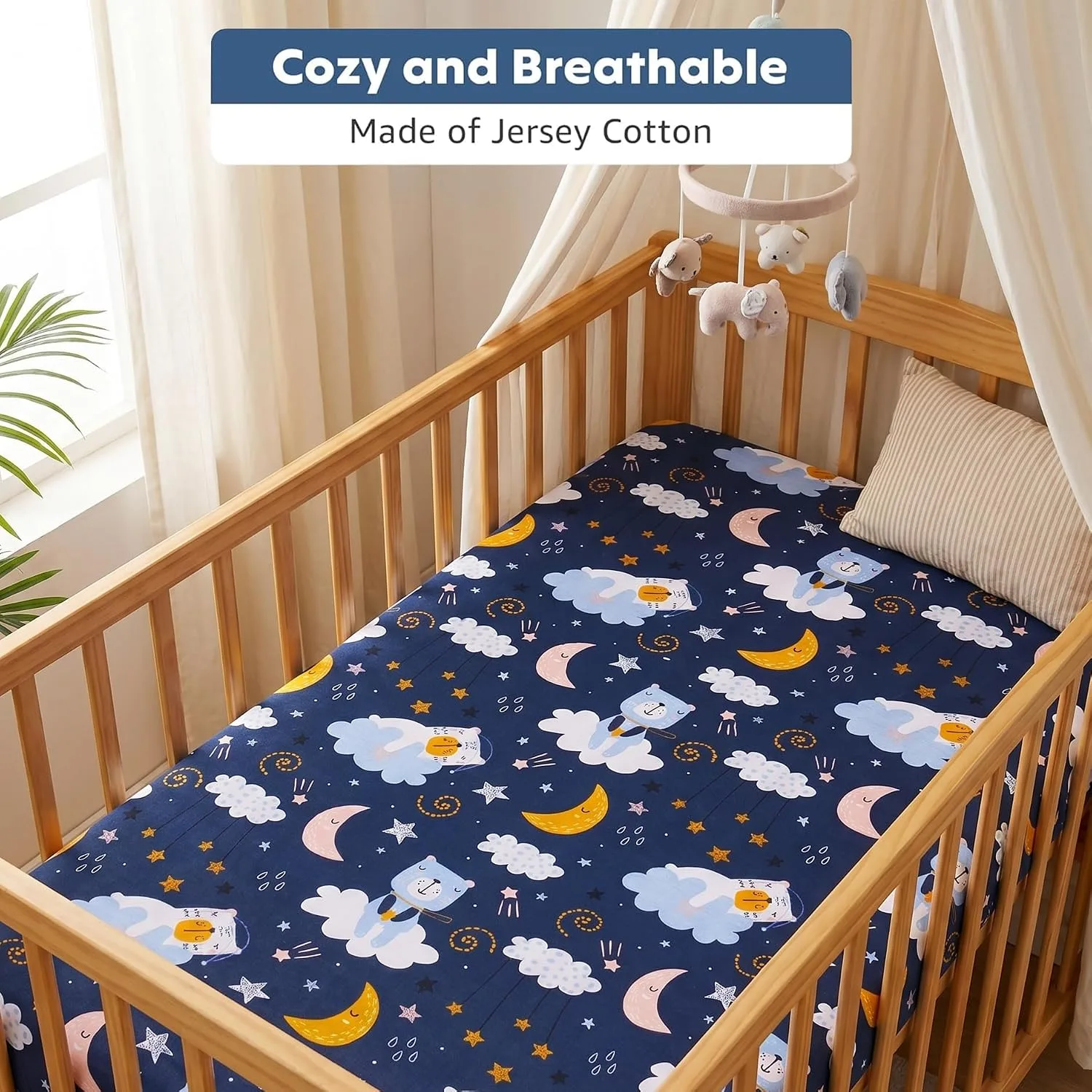 In-Depth Review: best travel crib baby - A Baby Cherry Fitted Crib Sheet 100% Organic Jersey Cotton 125 * 65CM, 2 Pack Super Soft and Cozy Crib Cover 5 A Baby Cherry Fitted - view 4
