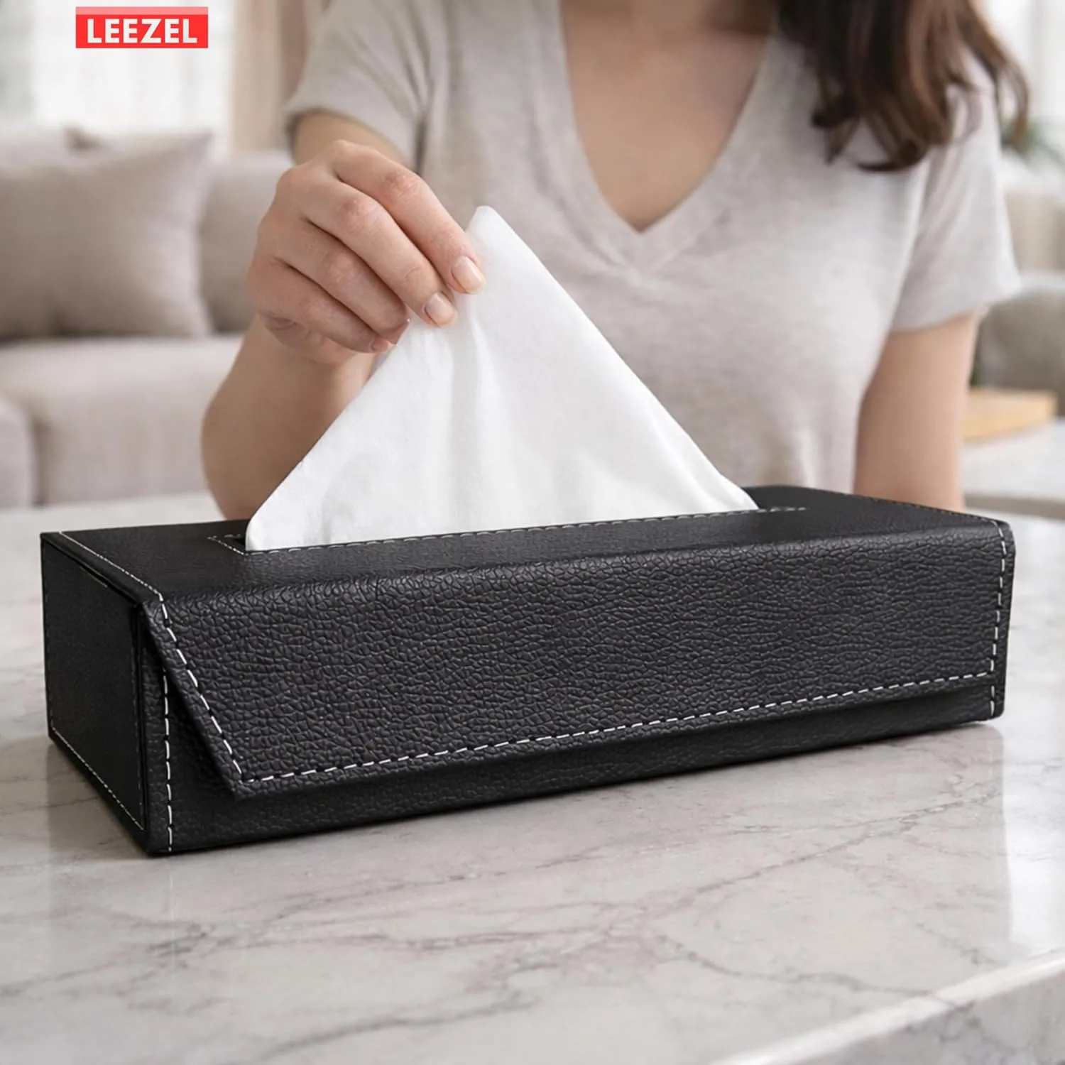 In-Depth Review: best tissue box holder - LEEZEL| Tissue Box Holder with 100 Pulls Cotton Rags Tissue | Handcrafted Fine Leather – Like Finish | 6 LEEZEL| Tissue Box Holder w - view 5