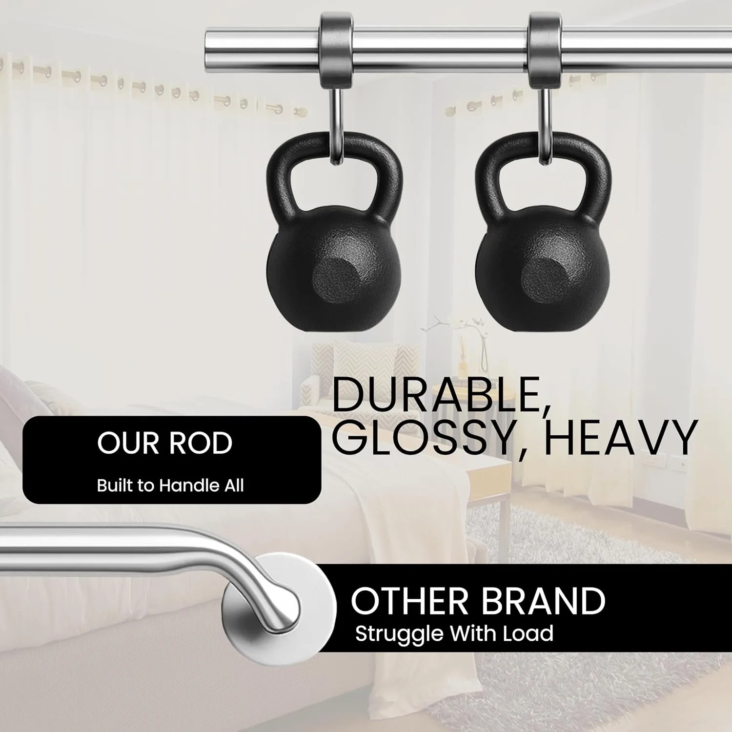 In-Depth Review: best curtain rods decorative - Stainless Steel Curtain Rod | Silver & Chrome Finish | Anti-Rust | Sturdy & Durable | Multip 5 Stainless Steel Curtain Rod | - view 4