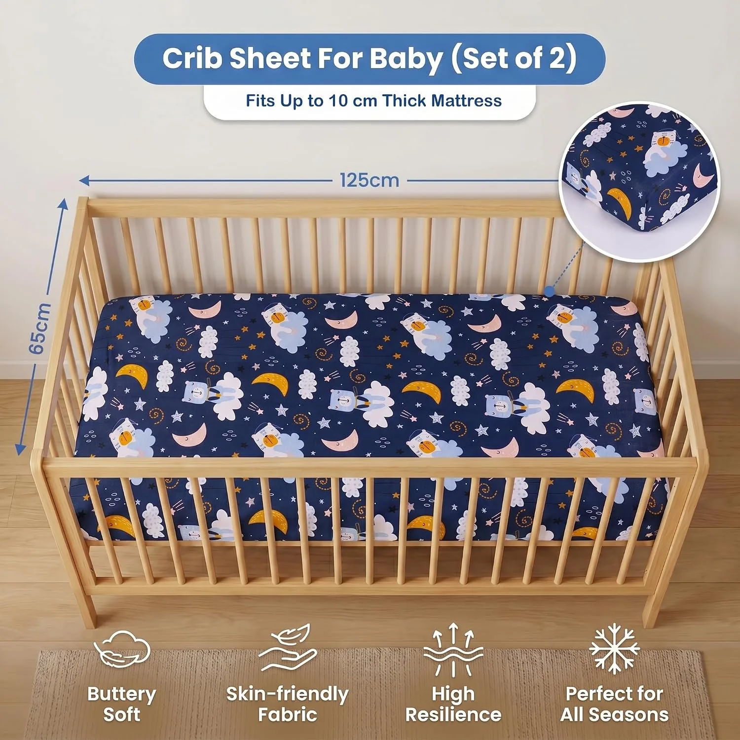 In-Depth Review: best travel crib baby - A Baby Cherry Fitted Crib Sheet 100% Organic Jersey Cotton 125 * 65CM, 2 Pack Super Soft and Cozy Crib Cover 3 A Baby Cherry Fitted - view 2
