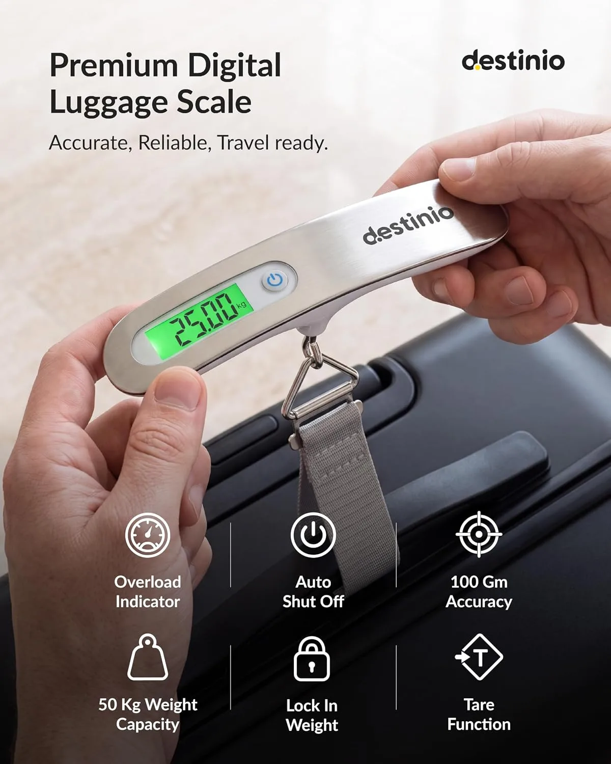 In-Depth Review: best travel luggage scale digital - Destinio Digital Weight Machine for Luggage – 50kg Capacity, Portable Hanging Weighing Scal 3 Destinio Digital Weight Mach - view 2