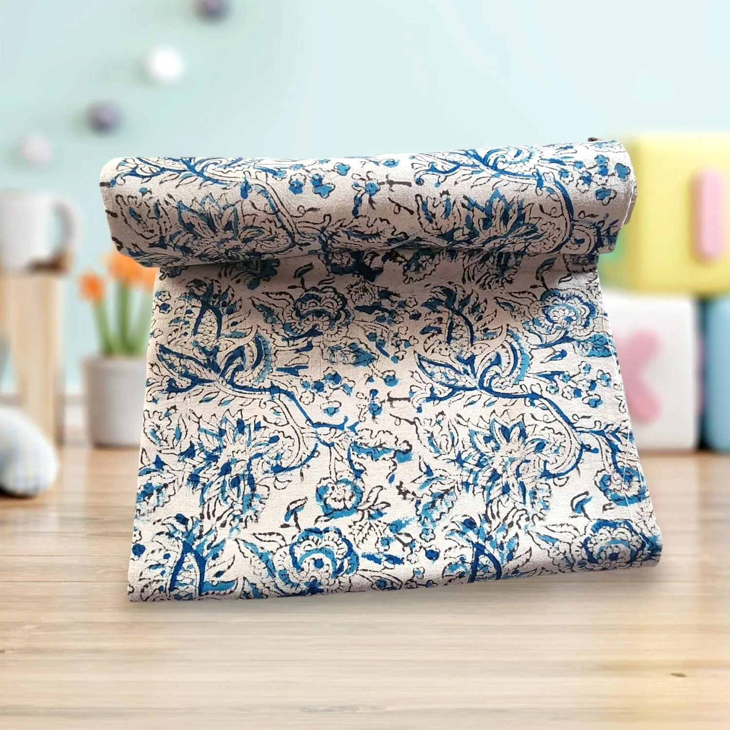 In-Depth Review: best kalamkari fabric decor - Kalamkari Print Fabric Blouse Material, 1 Metre, Beige and Blue 3 Kalamkari Print Fabric Blouse - view 2