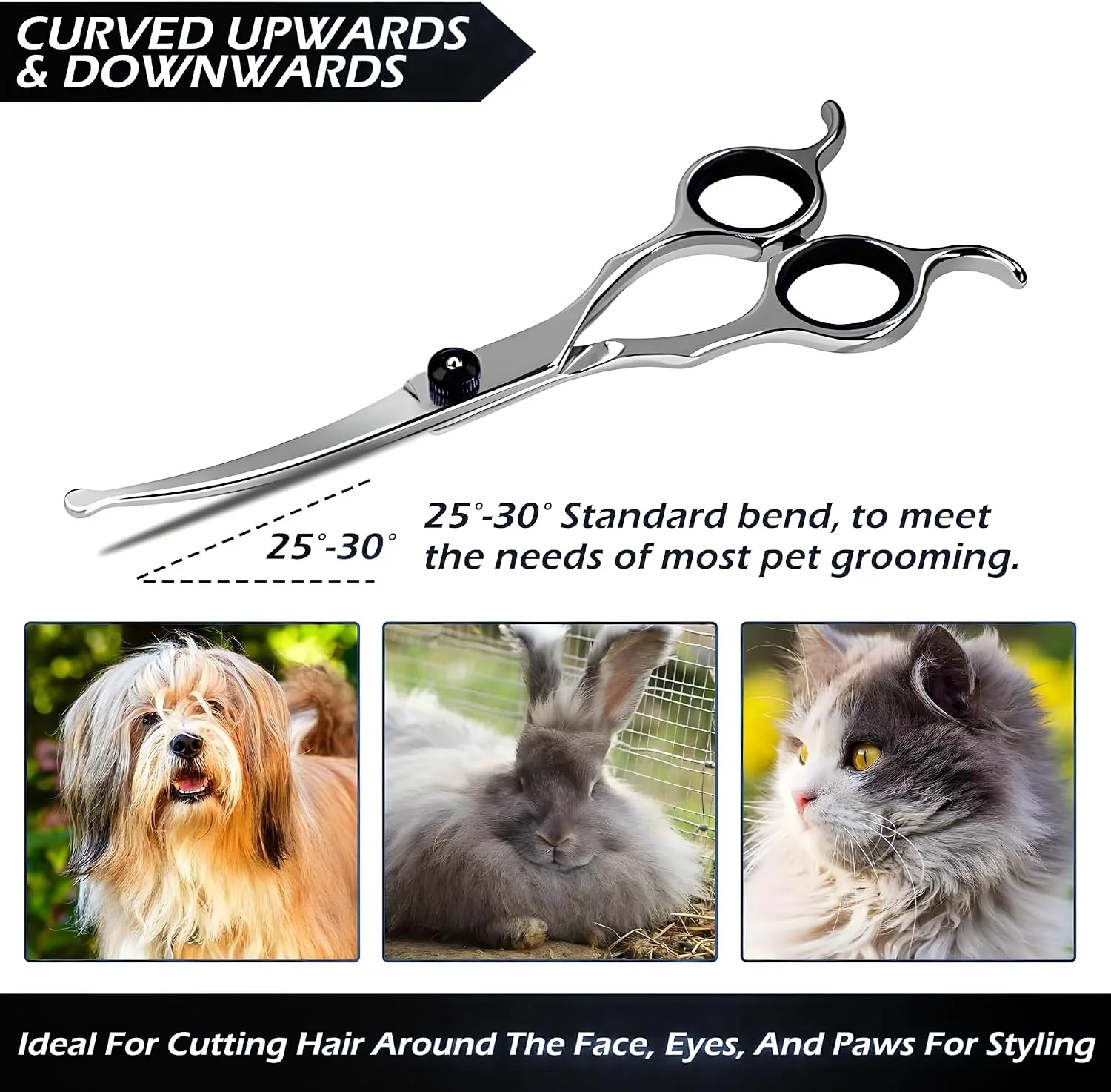 In-Depth Review: best pet grooming scissors - Upwards Curved Dog Grooming Scissors 6.69 inches Round Tips Pet Grooming Shears for Dog Cat on Face Paw 8 Upwards Curved Dog Grooming - view 7