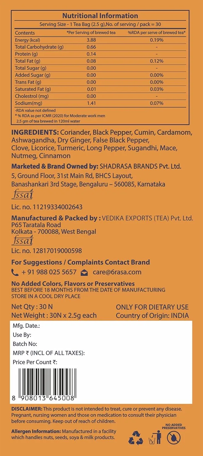 In-Depth Review: best herbal tea for immunity - 6rasa Kashaya – Herbal Tea | 15 Ayurvedic Spices | Kadha Mix | Caffeine Free | 100% Natural Kash 3 6rasa Kashaya – Her - view 2