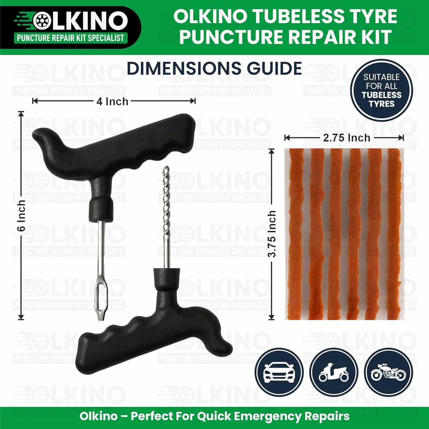 In-Depth Review: best bike puncture repair kit - OLKINO 12-in-1 Tubeless Tyre Puncture Repair Kit for Cars & Bikes | Heavy-Duty T-Handle Tools &# 4 best bike puncture repair kit view 2