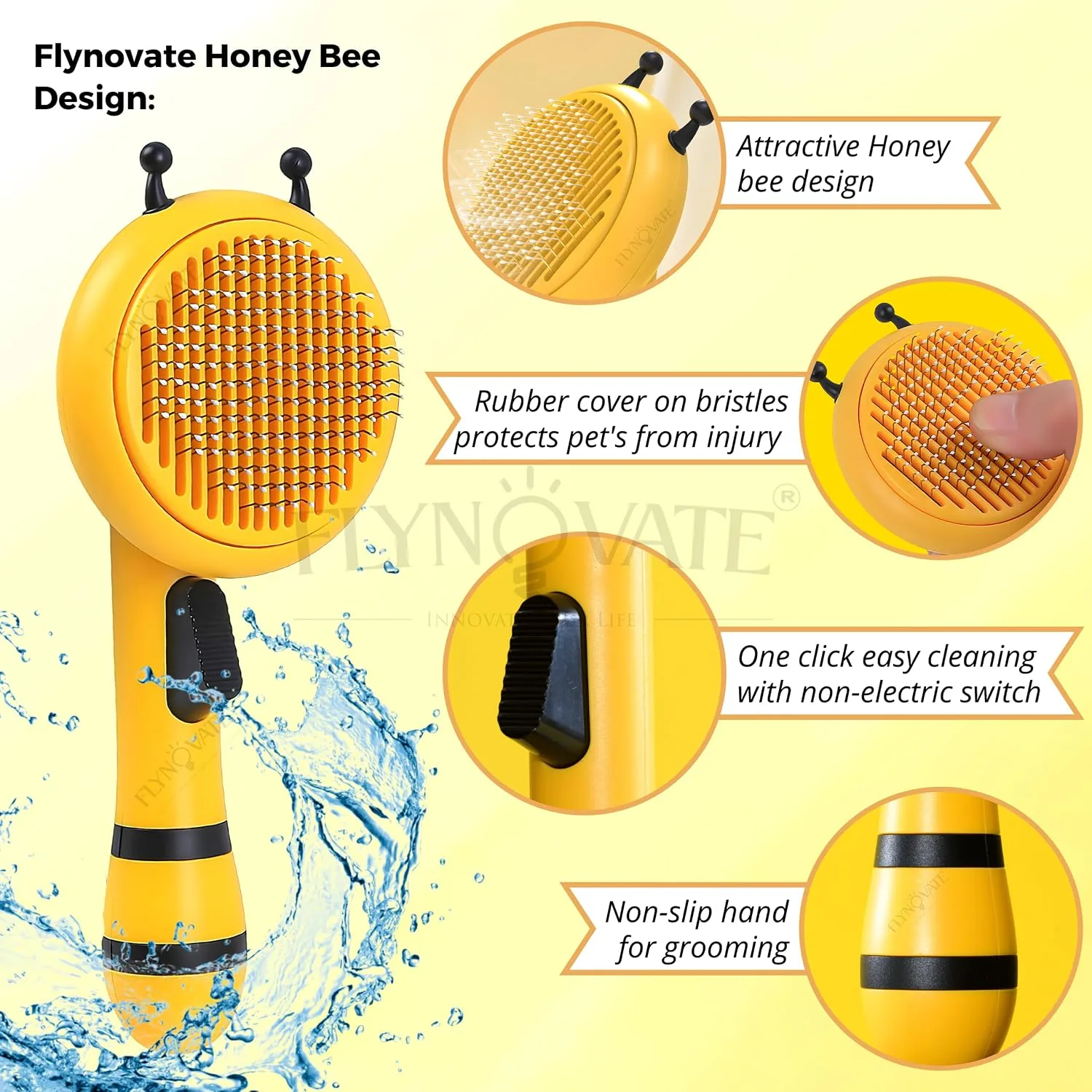 In-Depth Review: best dog brush slicker - Flynovate Honey Bee Dog Comb & Cat Comb – Pet Hair Remover Grooming Brush with Switch & PAIN 5 Flynovate Honey Bee Dog Comb - view 4