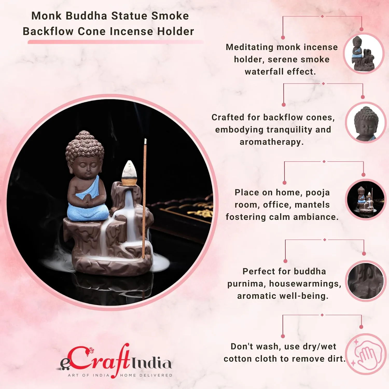 In-Depth Review: best incense holder decorative - eCraftIndia Meditating Monk Buddha Smoke Backflow Cone Decorative Incense Holder (7 cm x 7 cm x 12, 5 eCraftIndia Meditating Monk Bud - view 4