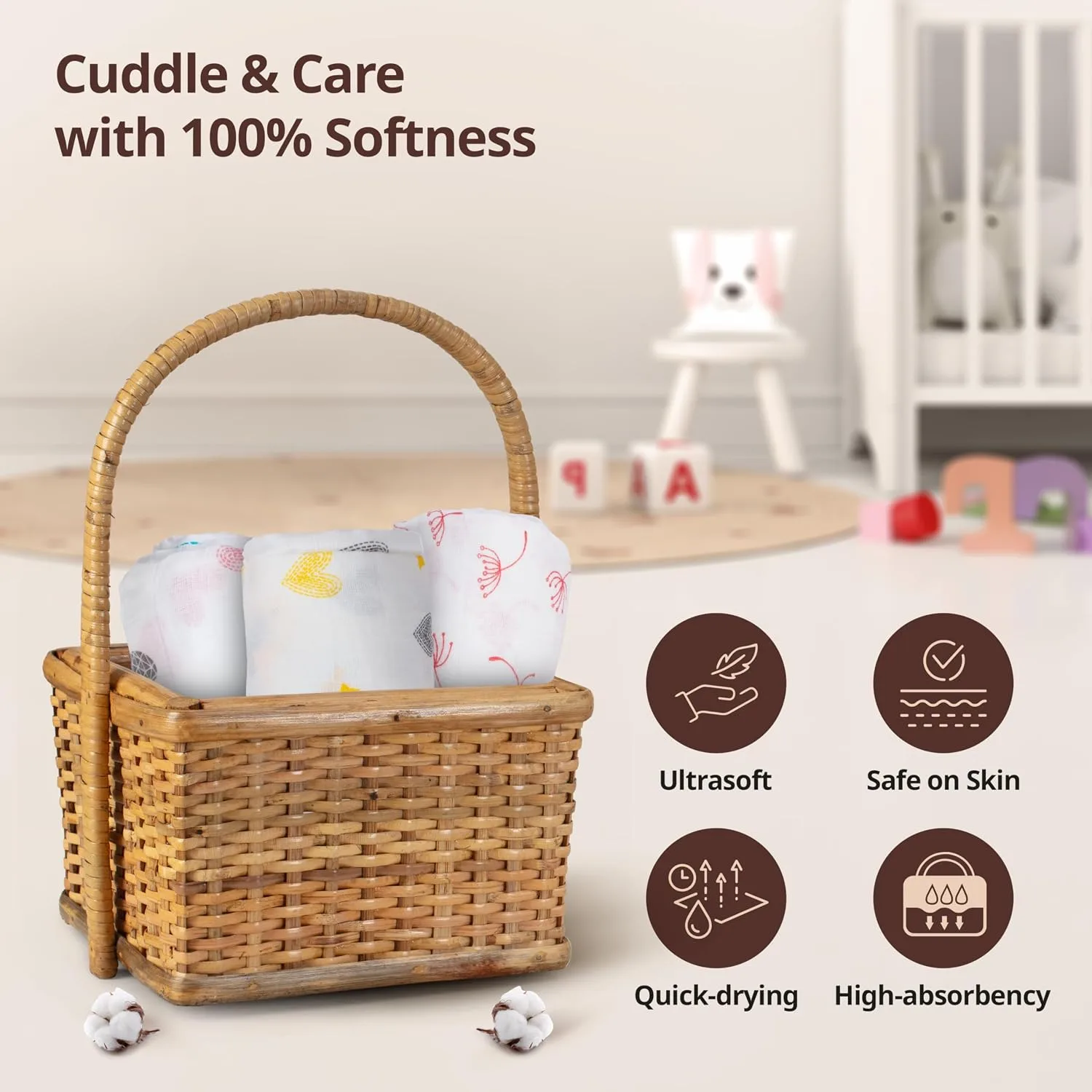 In-Depth Review: best baby muslin cloth - LuvLap 100% Cotton Muslin Baby Swaddle Set, Baby Towel, Size-120cm x 100cm (47″x39″), Hearts Bir 4 LuvLap 100% Cotton Muslin - view 3