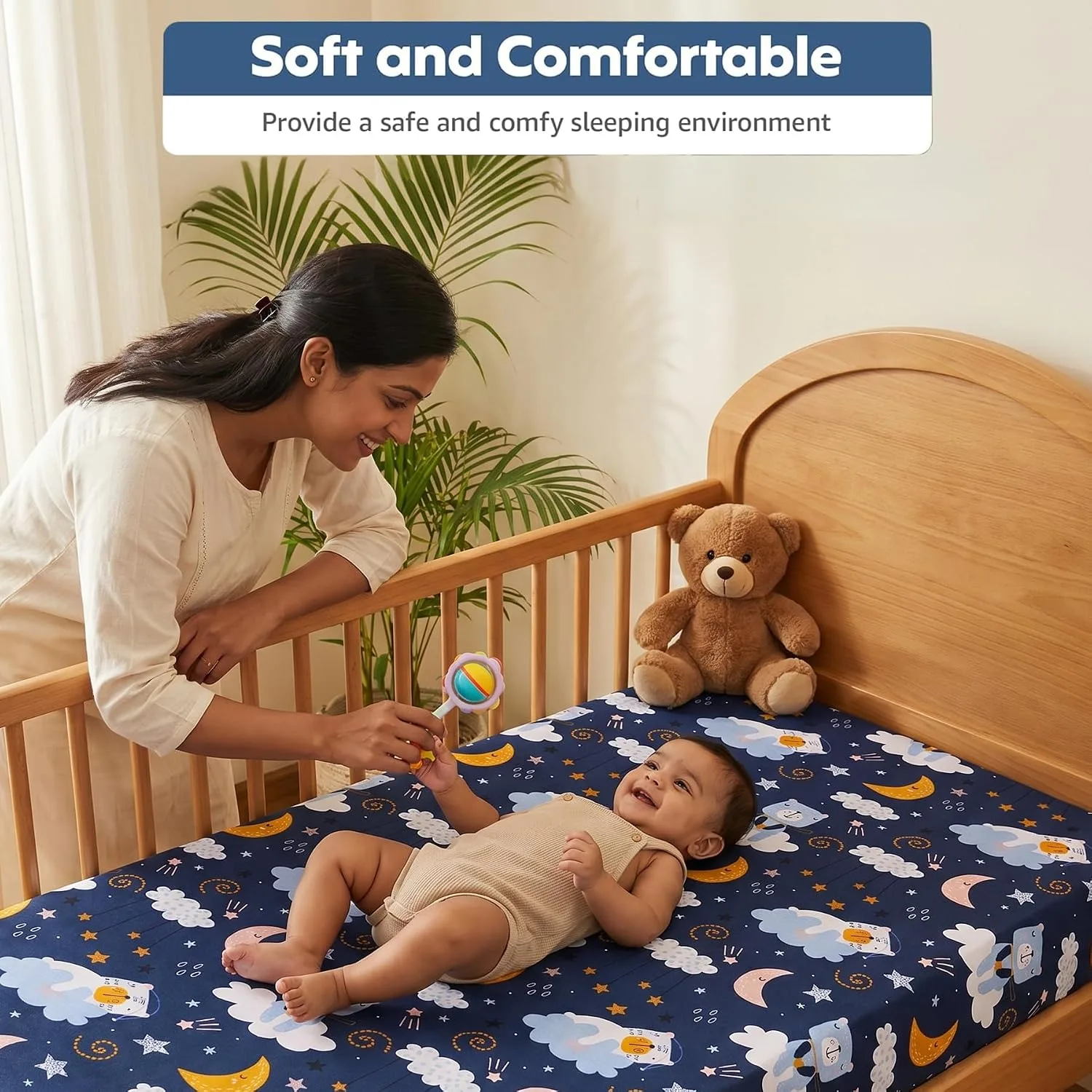 In-Depth Review: best travel crib baby - A Baby Cherry Fitted Crib Sheet 100% Organic Jersey Cotton 125 * 65CM, 2 Pack Super Soft and Cozy Crib Cover 7 A Baby Cherry Fitted - view 6