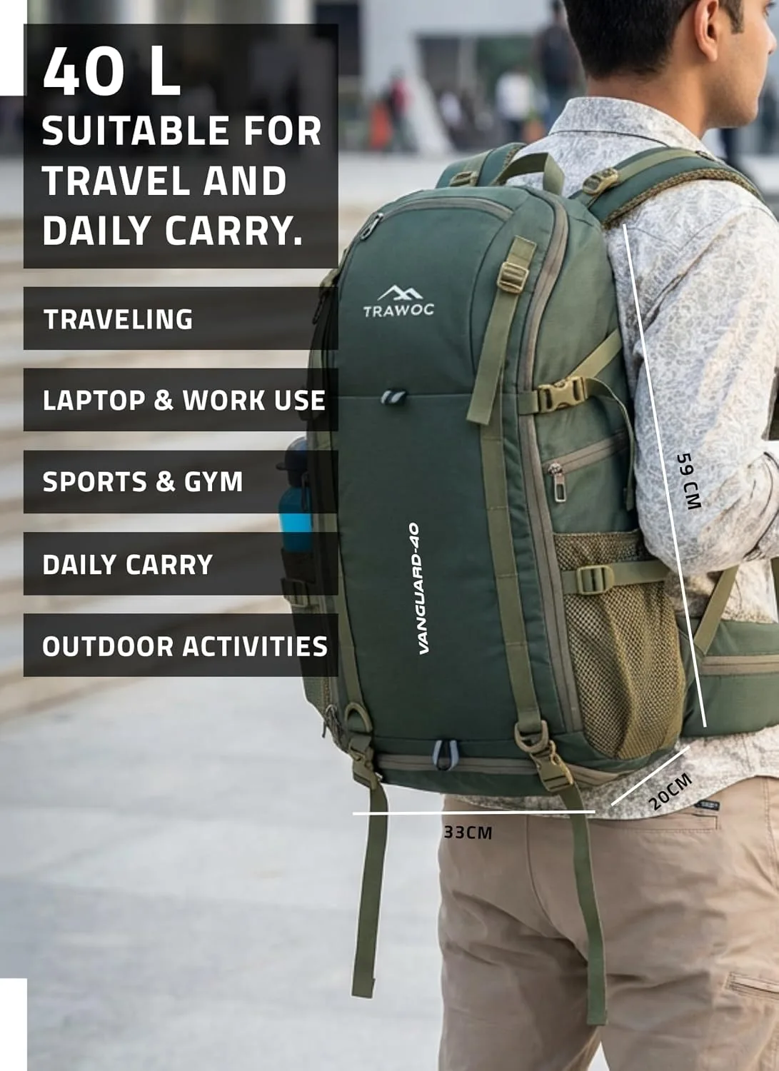 In-Depth Review: best travel backpack india - TRAWOC VANGUARD 40 Litre Travel Backpack Laptop Bag with Rain Cover & Shoe Compartment Versatile Ca 3 TRAWOC VANGUARD 40 Litre T - view 2
