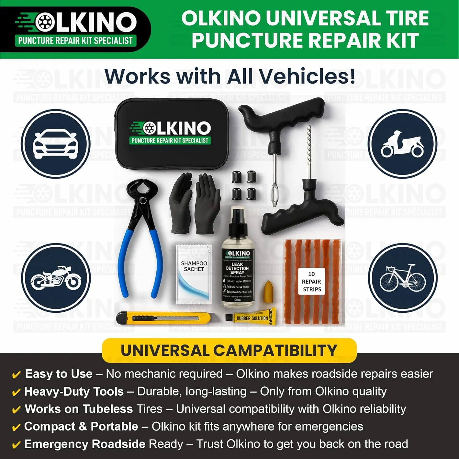 In-Depth Review: best bike puncture repair kit - OLKINO 12-in-1 Tubeless Tyre Puncture Repair Kit for Cars & Bikes | Heavy-Duty T-Handle Tools &# 7 best bike puncture repair kit view 5