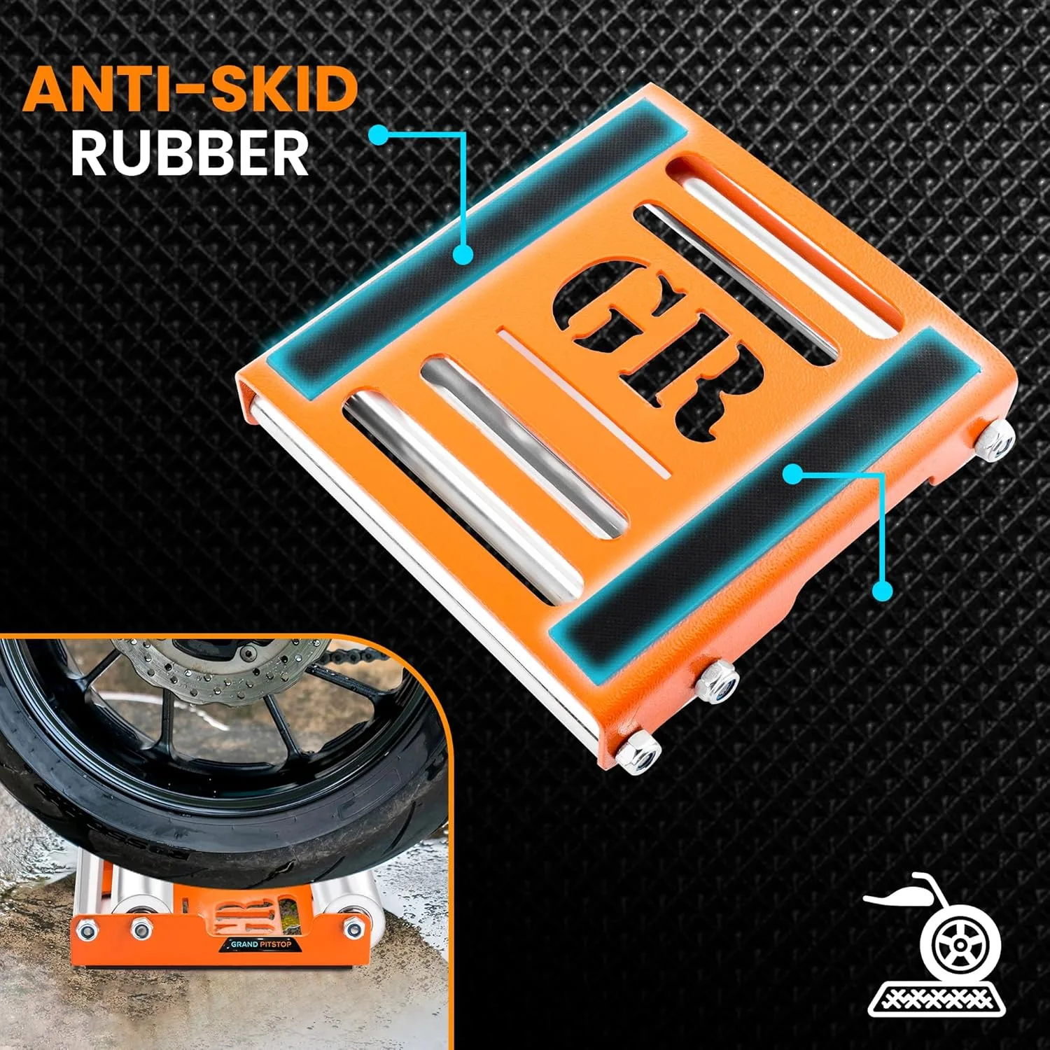 In-Depth Review: best bike center stand - Grand Pitstop Paddock Stand Wheel Roller for Bike Cleaning and Lubrication with Motorcycle Chain Cleaning Bl 5 Grand Pitstop Paddock Sta - view 4