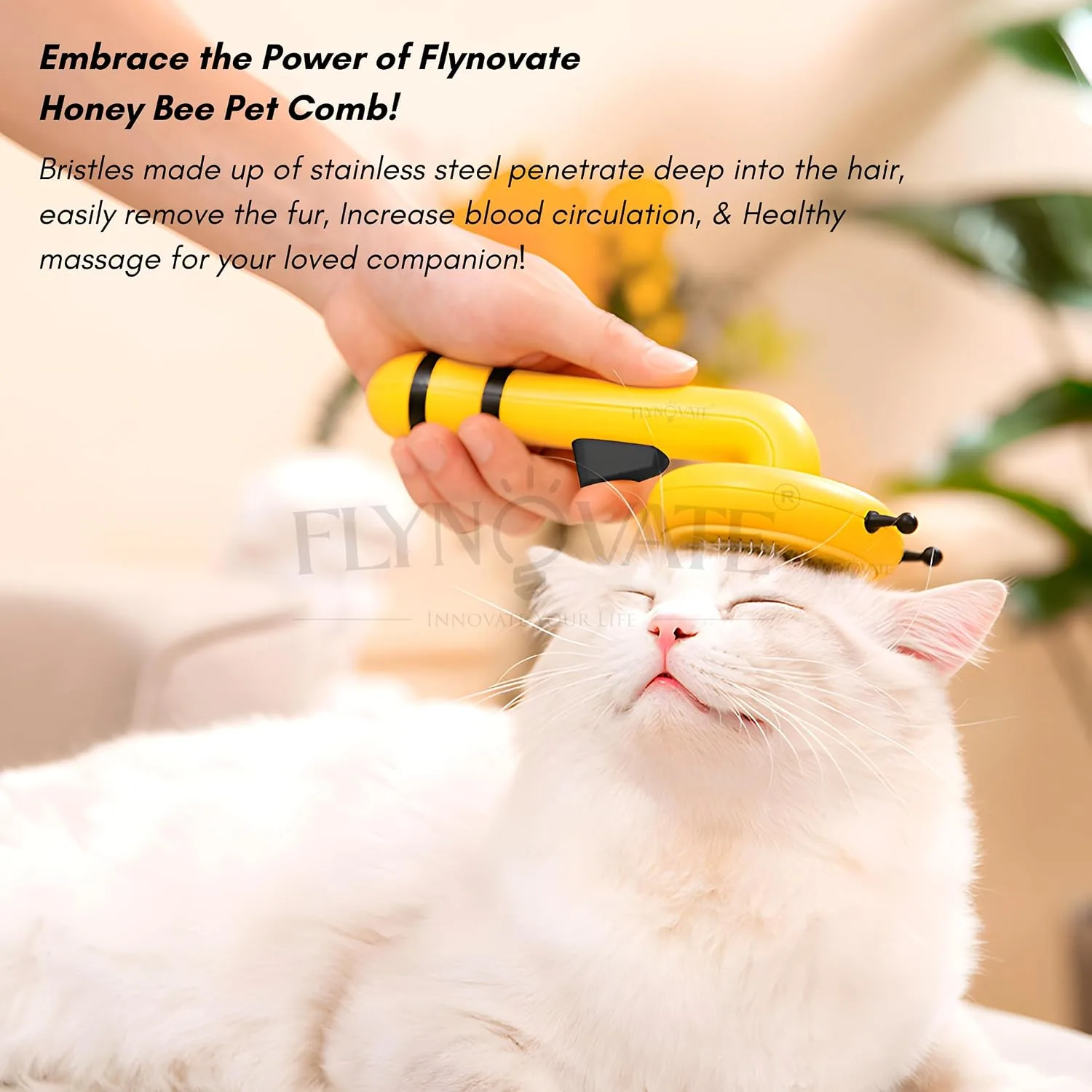 In-Depth Review: best dog brush slicker - Flynovate Honey Bee Dog Comb & Cat Comb – Pet Hair Remover Grooming Brush with Switch & PAIN 3 Flynovate Honey Bee Dog Comb - view 2