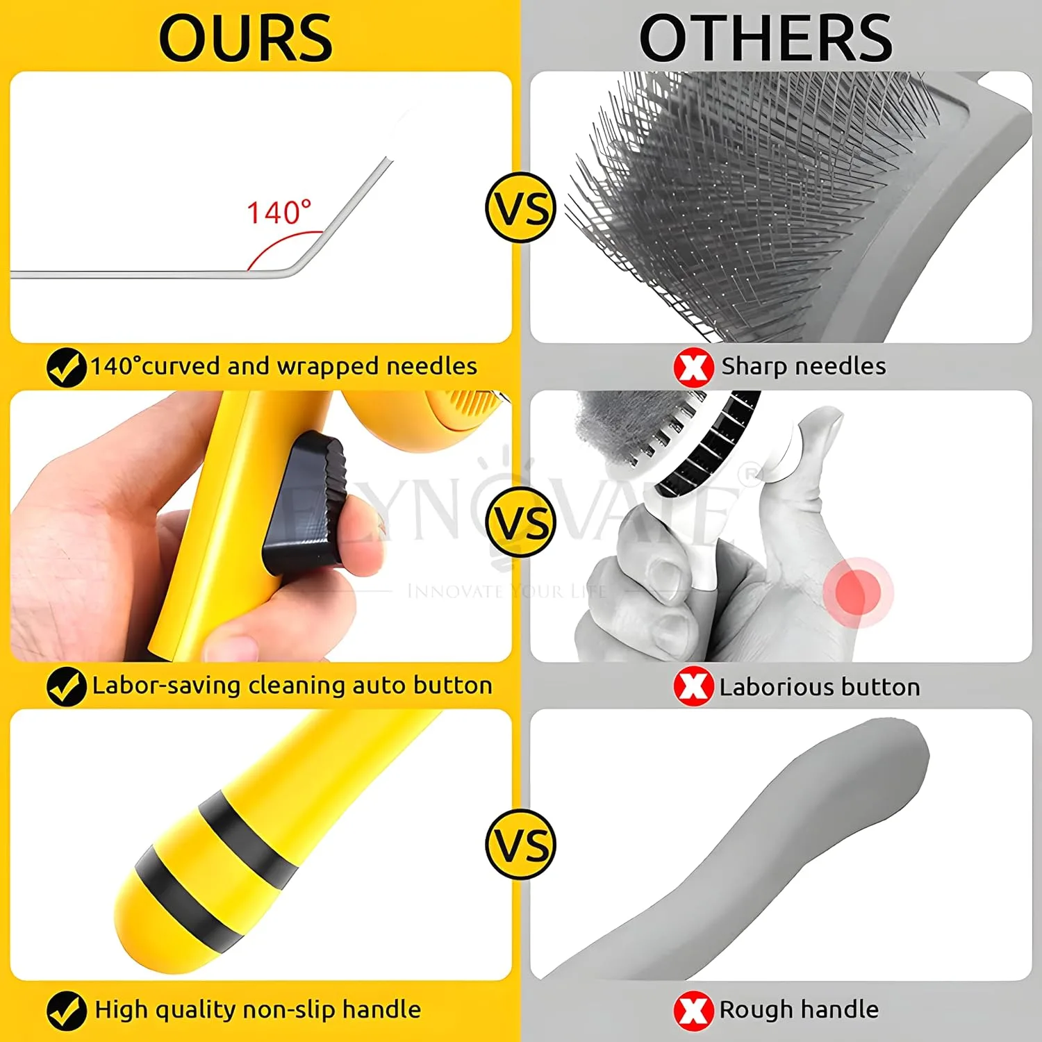 In-Depth Review: best dog brush slicker - Flynovate Honey Bee Dog Comb & Cat Comb – Pet Hair Remover Grooming Brush with Switch & PAIN 7 Flynovate Honey Bee Dog Comb - view 6