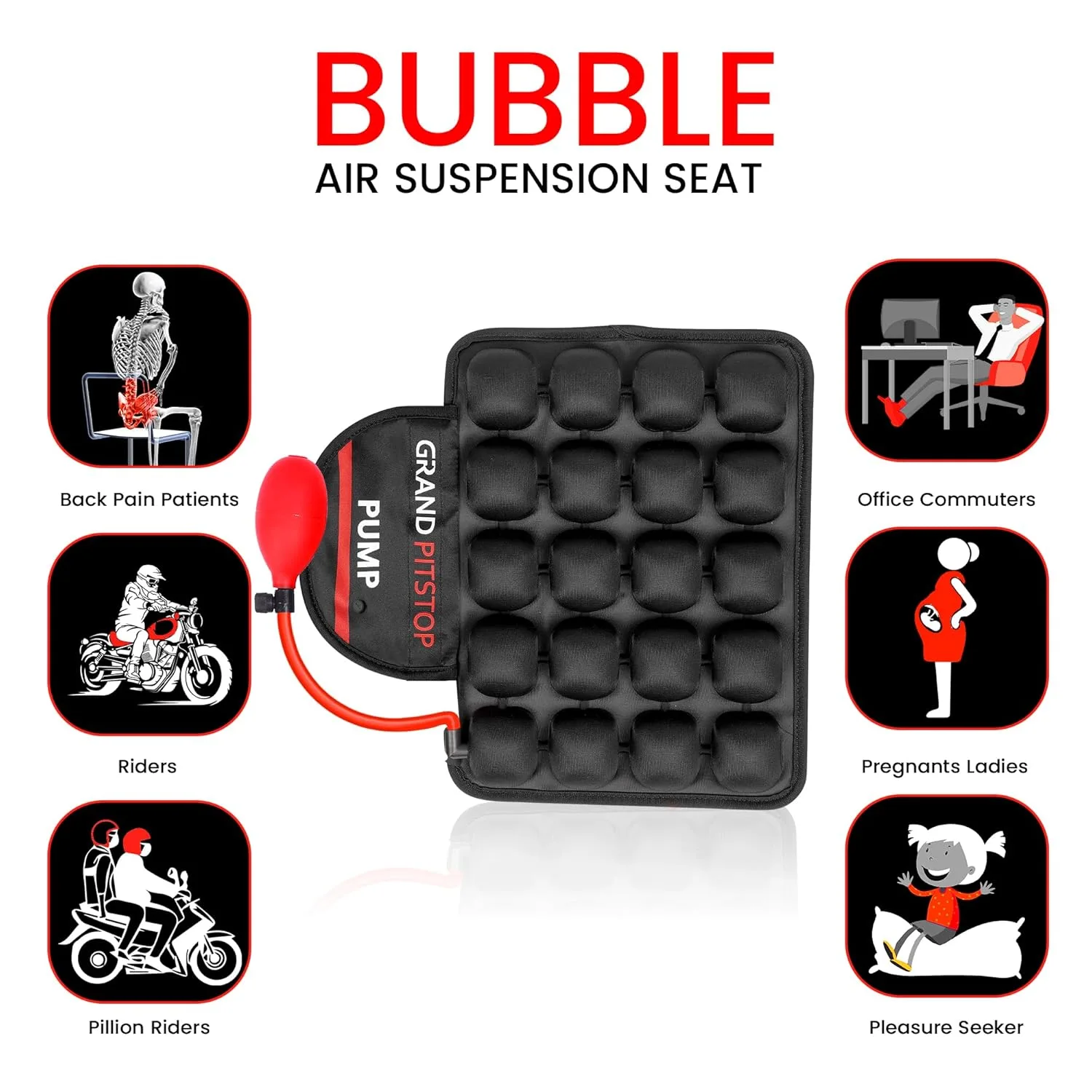 In-Depth Review: best bike pillion seat - GRAND PITSTOP Inflatable Motorcycle Pillion Air Seat Cushion with Air Filling Pump | Non-Skid Base | Bike Se 6 GRAND PITSTOP Inflatable - view 5