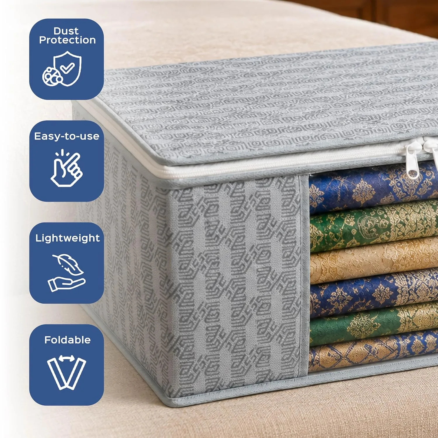 In-Depth Review: best wardrobe organizer - Homestrap Set of 6 Non-Woven Printed Saree Cover/Cloth Storage/Wardrobe Organizer For Clothes with Transpar 5 Homestrap Set of 6 Non-Woven - view 4