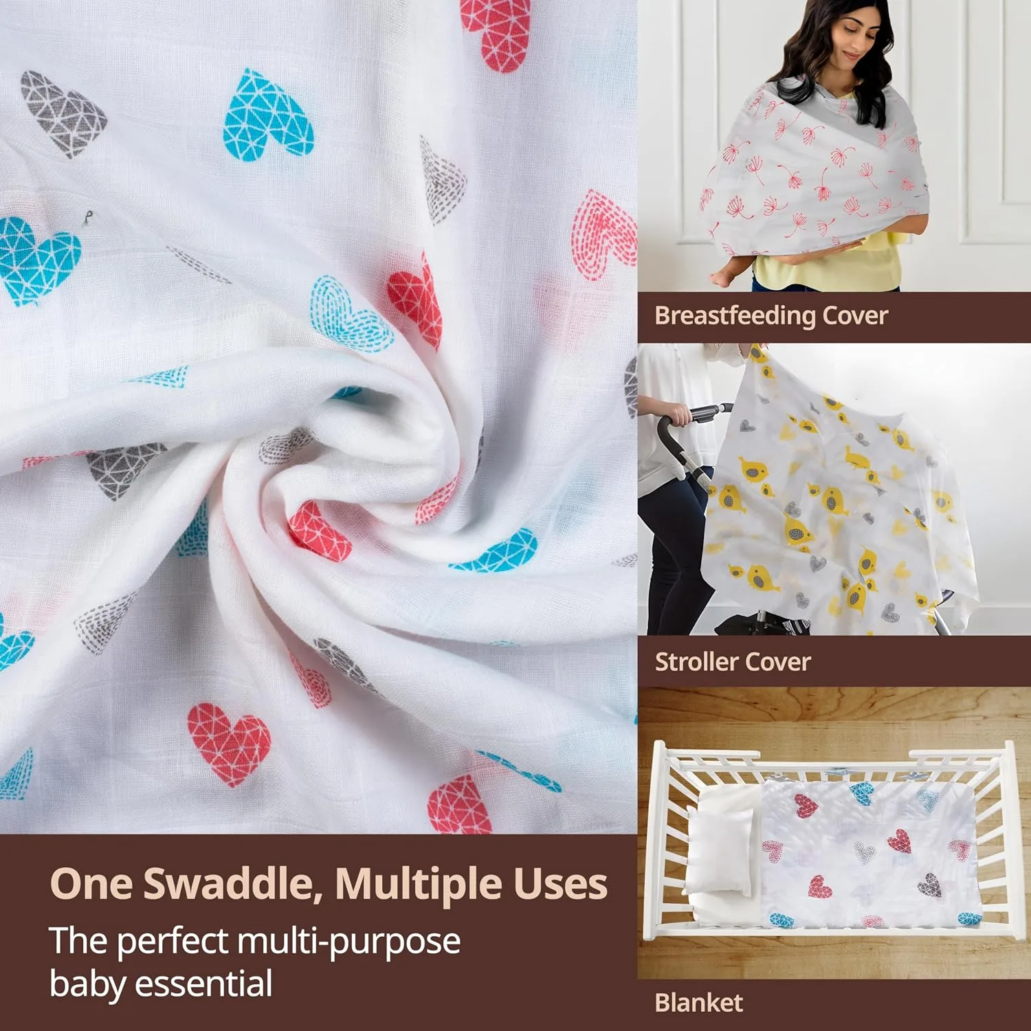 In-Depth Review: best baby muslin cloth - LuvLap 100% Cotton Muslin Baby Swaddle Set, Baby Towel, Size-120cm x 100cm (47″x39″), Hearts Bir 7 LuvLap 100% Cotton Muslin - view 6