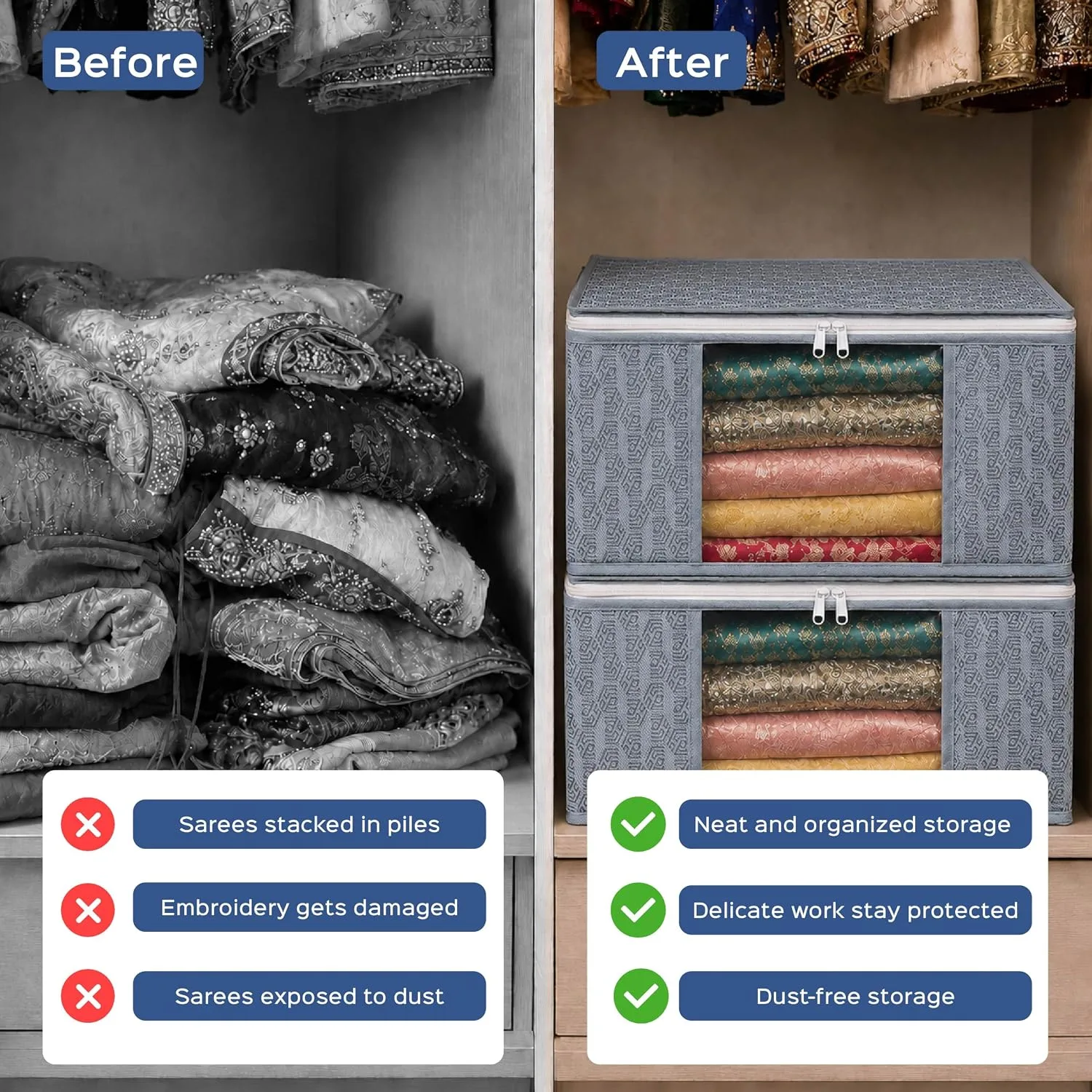 In-Depth Review: best wardrobe organizer - Homestrap Set of 6 Non-Woven Printed Saree Cover/Cloth Storage/Wardrobe Organizer For Clothes with Transpar 8 Homestrap Set of 6 Non-Woven - view 7
