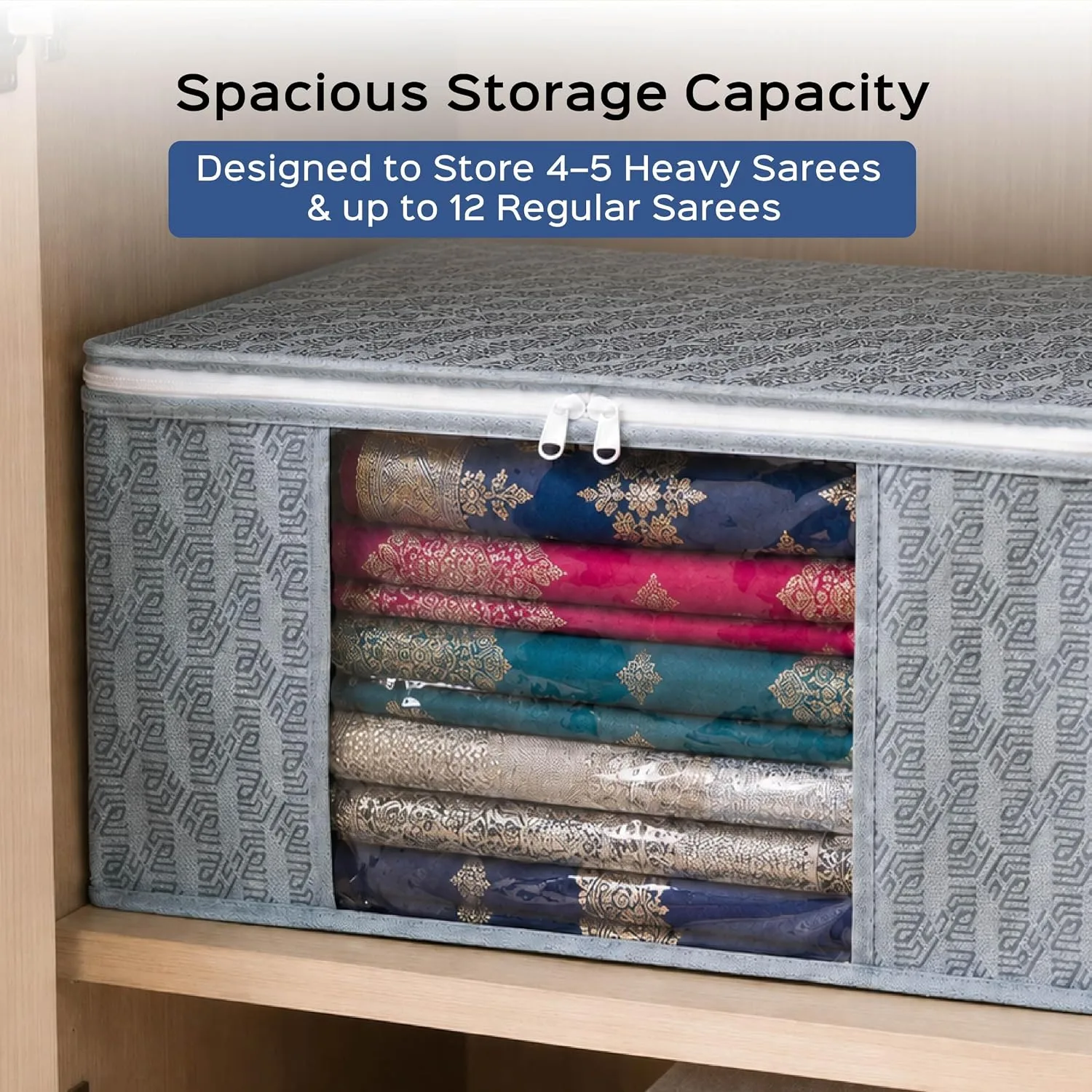 In-Depth Review: best wardrobe organizer - Homestrap Set of 6 Non-Woven Printed Saree Cover/Cloth Storage/Wardrobe Organizer For Clothes with Transpar 6 Homestrap Set of 6 Non-Woven - view 5