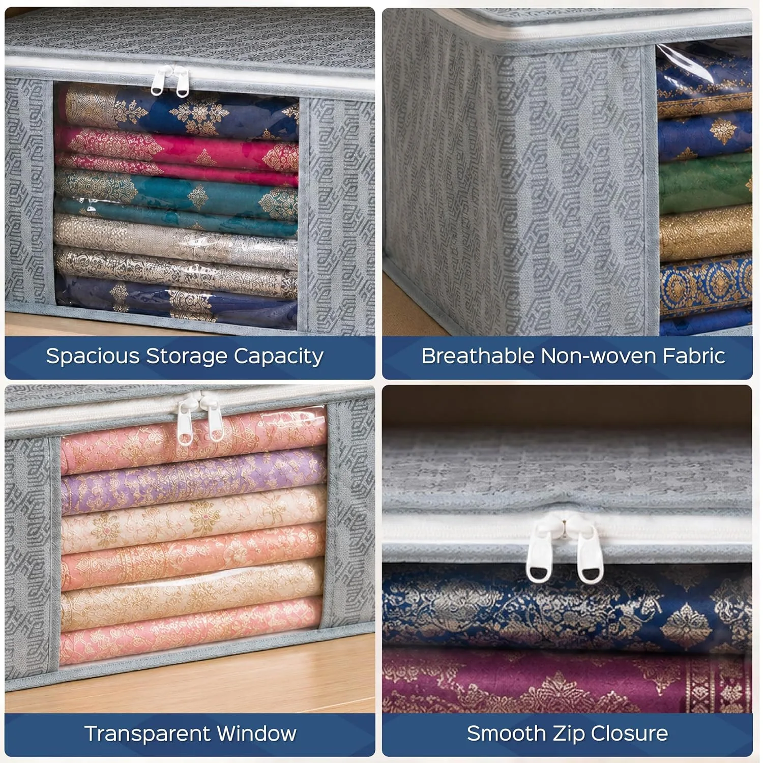 In-Depth Review: best wardrobe organizer - Homestrap Set of 6 Non-Woven Printed Saree Cover/Cloth Storage/Wardrobe Organizer For Clothes with Transpar 4 Homestrap Set of 6 Non-Woven - view 3