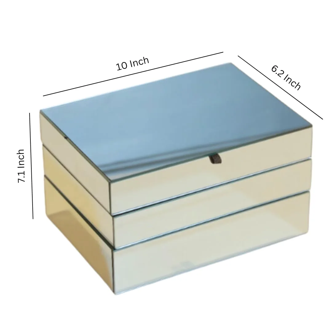 In-Depth Review: best travel jewellery organizer - 3 Tier Mirror Glass Jewellery Box, Silver Glass Finish| Black Suede Interiors| Ample Storage| 10 x 4 3 Tier Mirror Glass J - view 3