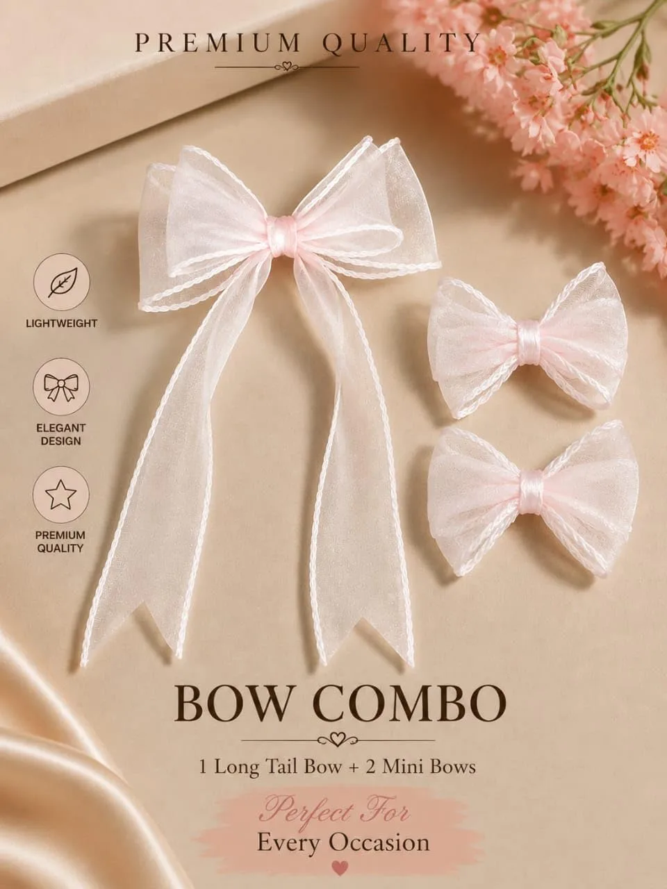 3-Piece Pink Organza Bow Ha - view 4