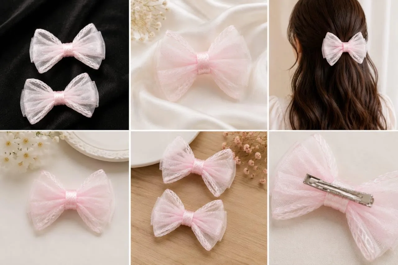 3-Piece Pink Organza Bow Ha - view 2