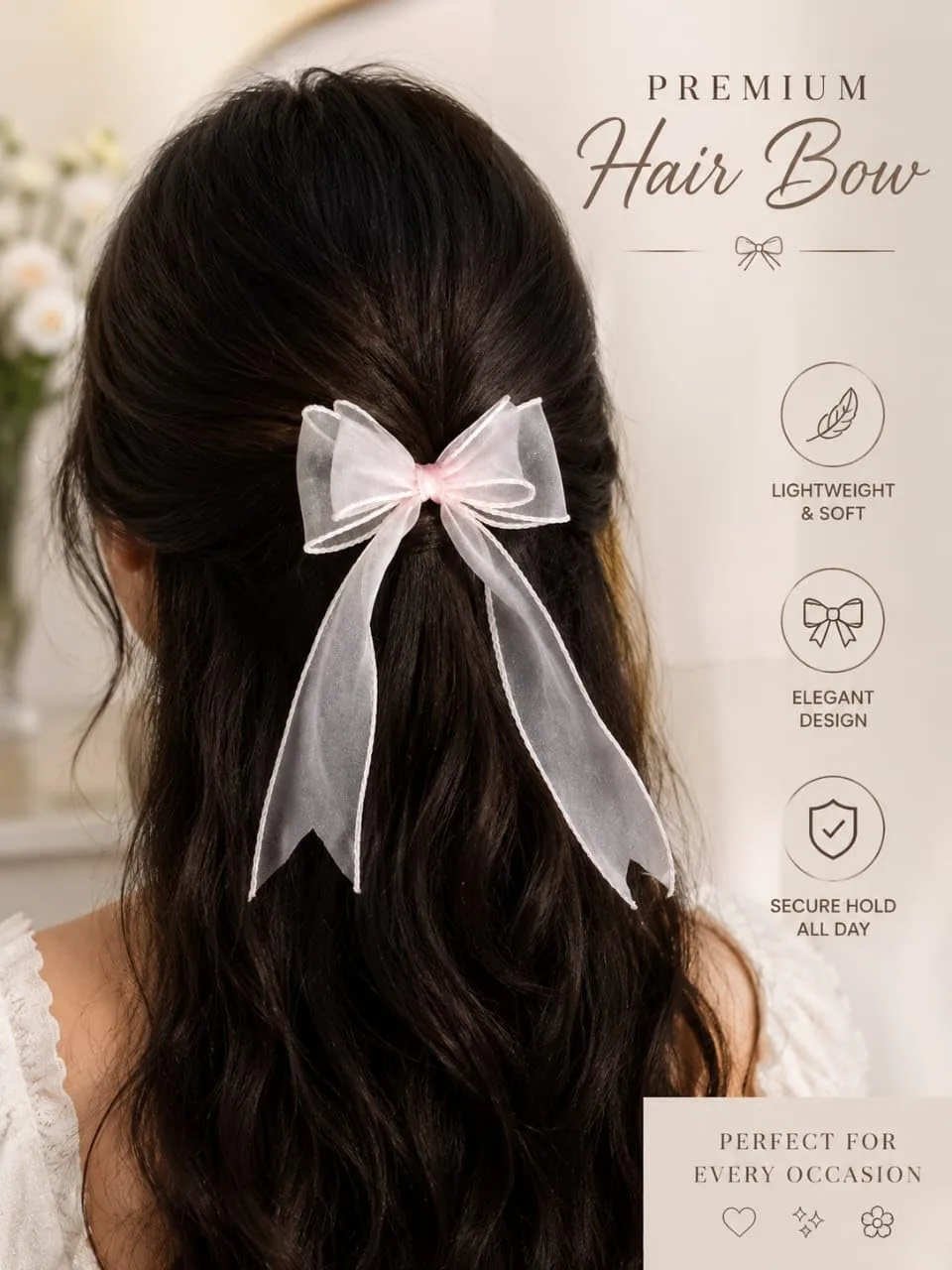 3-Piece Pink Organza Bow Ha - view 3