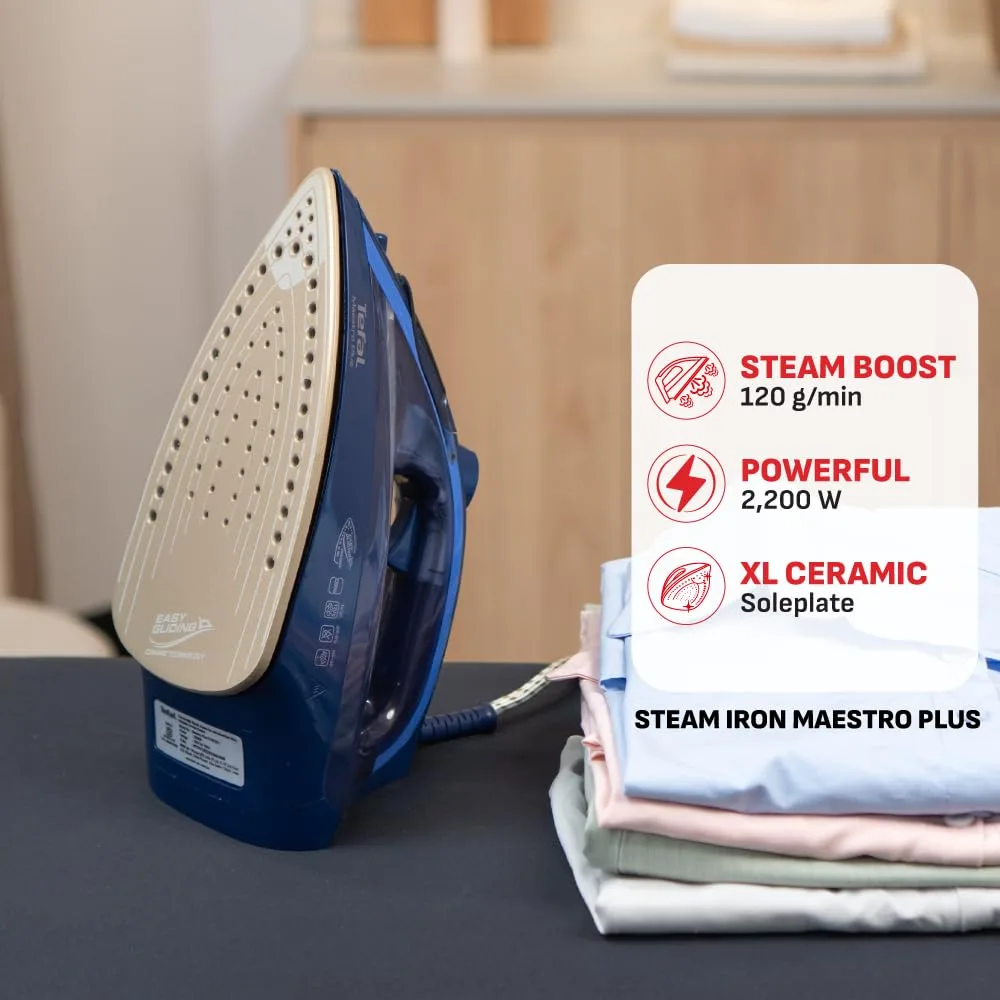 In-Depth Review: best travel iron compact - Tefal Maestro Plus Steam Iron | No.1 Ironing Brand in Europe | 2200W | XL Ceramic Soleplate | Anti-Calc | 3 Tefal Maestro Plus Steam - view 2