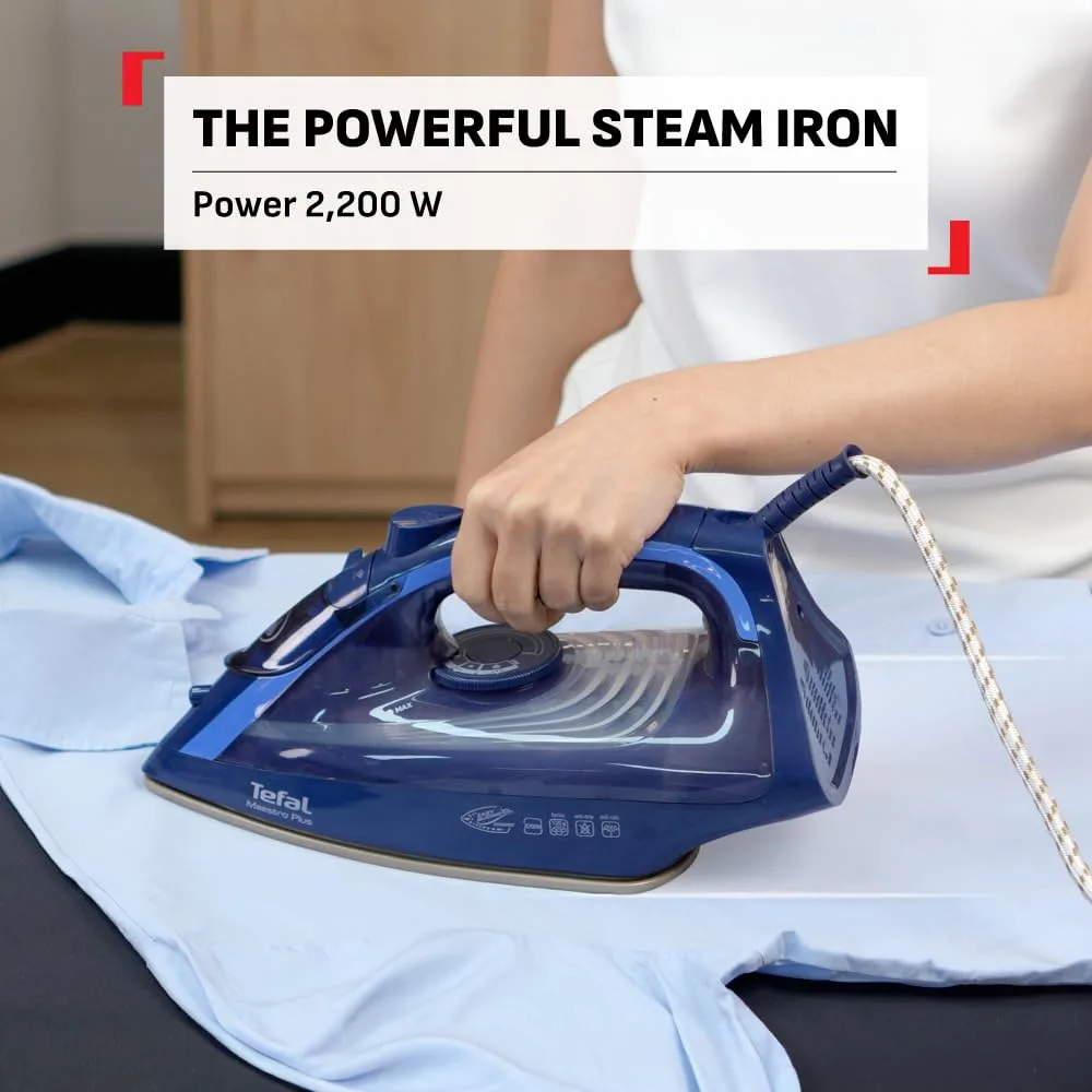 In-Depth Review: best travel iron compact - Tefal Maestro Plus Steam Iron | No.1 Ironing Brand in Europe | 2200W | XL Ceramic Soleplate | Anti-Calc | 7 Tefal Maestro Plus Steam - view 6