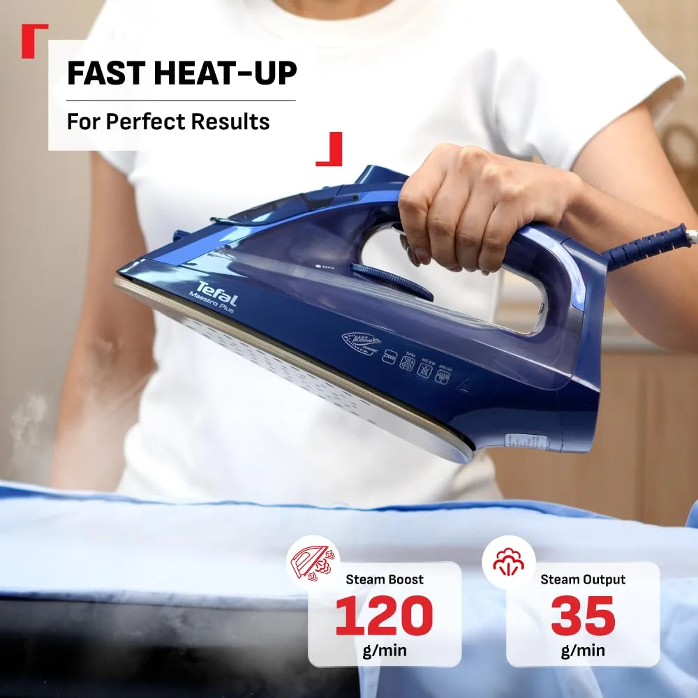In-Depth Review: best travel iron compact - Tefal Maestro Plus Steam Iron | No.1 Ironing Brand in Europe | 2200W | XL Ceramic Soleplate | Anti-Calc | 5 Tefal Maestro Plus Steam - view 4
