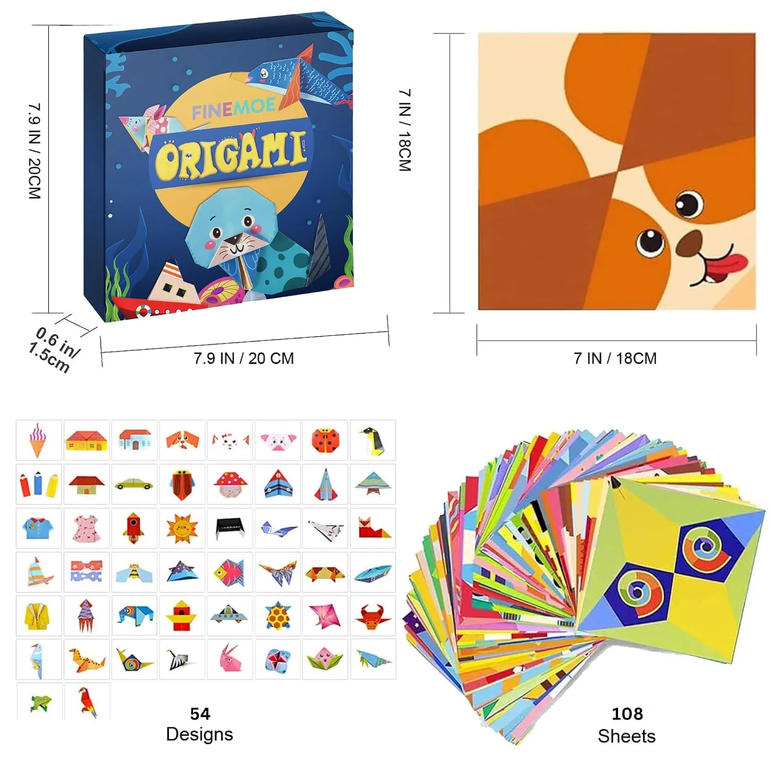 In-Depth Review: best origami paper set - FINEMOE 108 Origami Paper with Instruction Book for Kids, Craft Paper Sheets with 54 Designs, 18×18 cm 3 FINEMOE 108 Origami Paper w - view 2