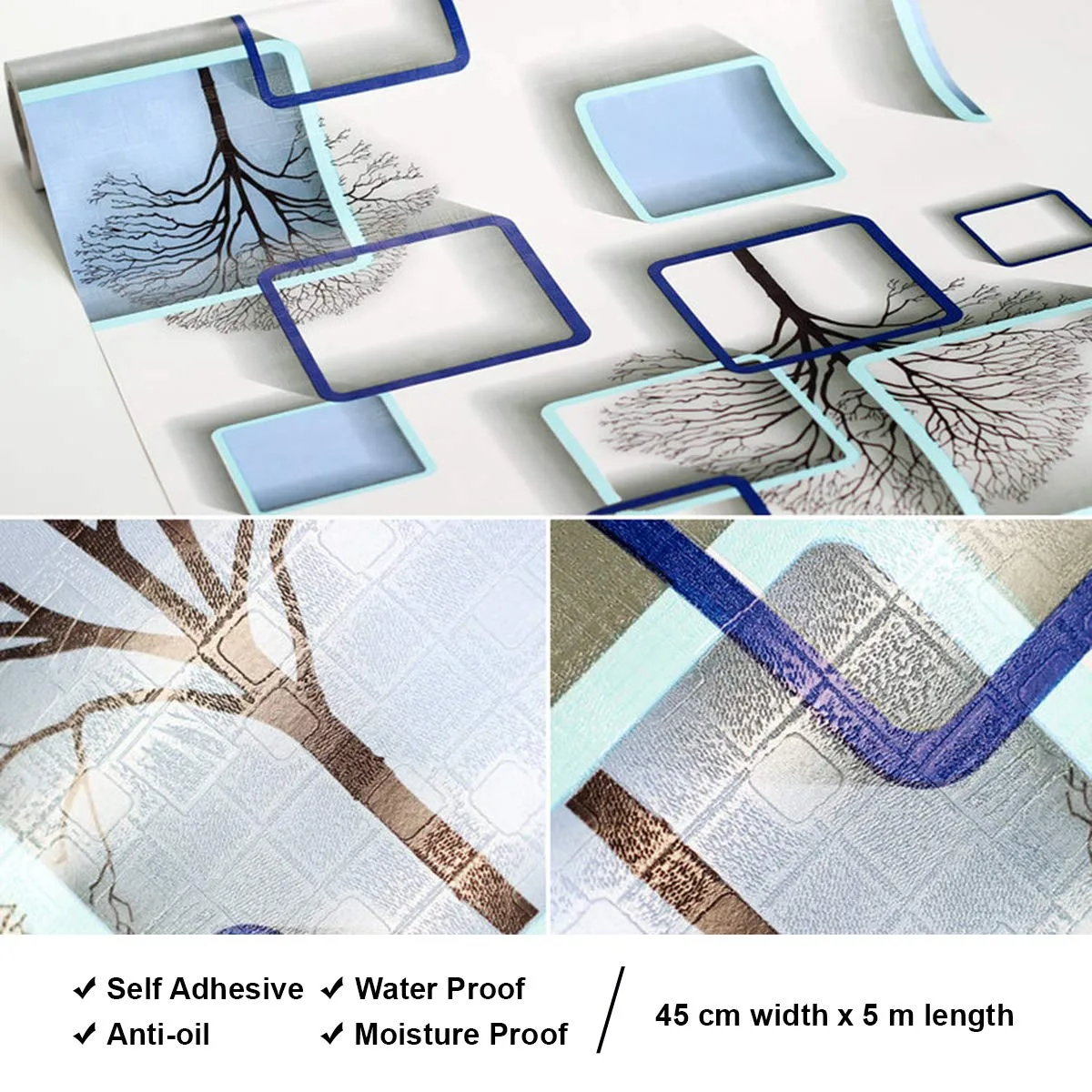 In-Depth Review: best wallpaper for home - wolpin 3D Frames & Trees Self Adhesive Wallpaper (45 x 500 CM, Active Blue) | DIY Wall Stickers for Li 5 wolpin 3D Frames & Tr - view 4
