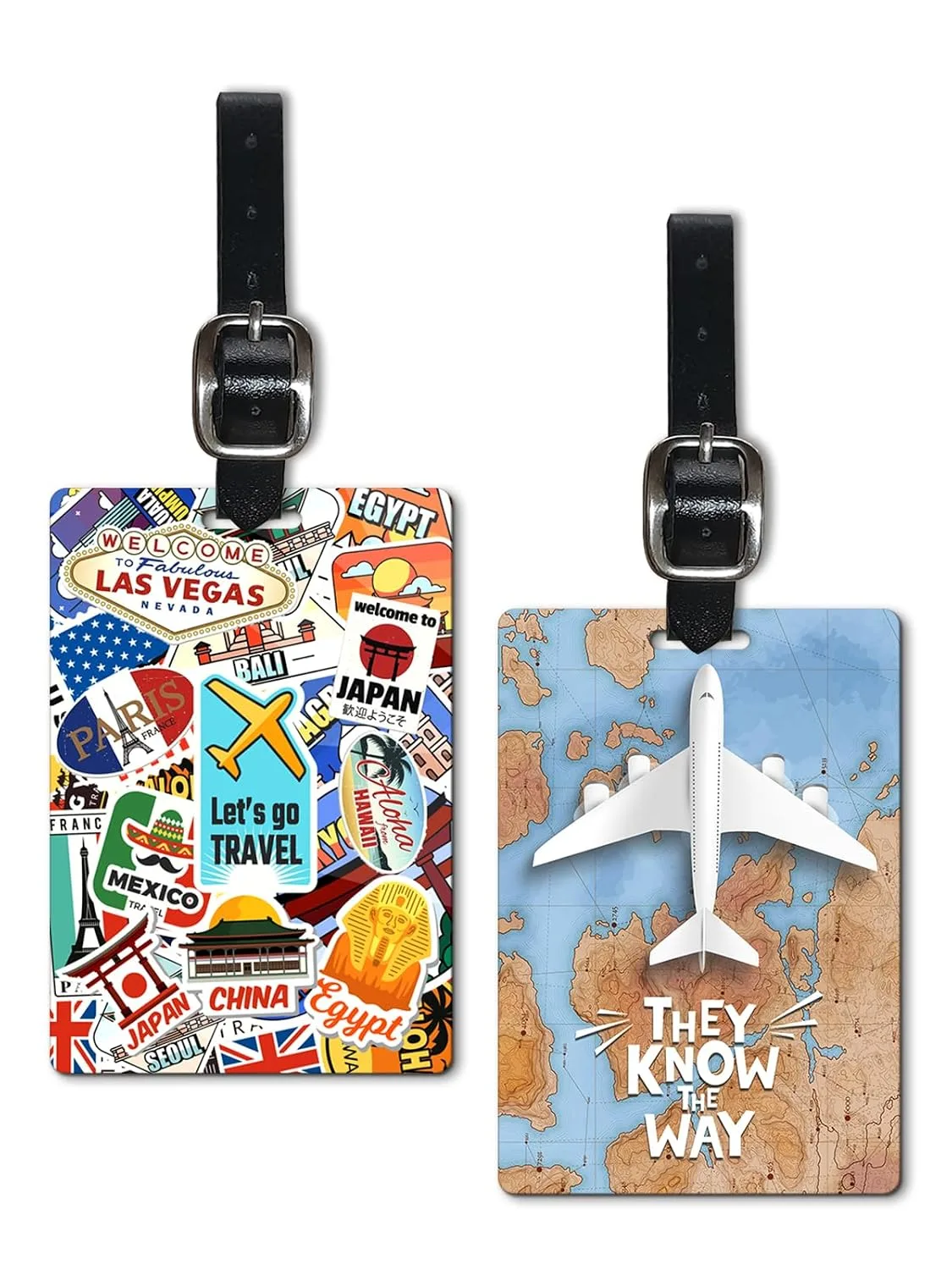 In-Depth Review: best luggage tag set - 3D Lenticular Luggage Tag Set of 2 | World Famous Stamp Sticker + Paper Plane Quote | Luggage/Bag/Travel ID La 2 best luggage tag set