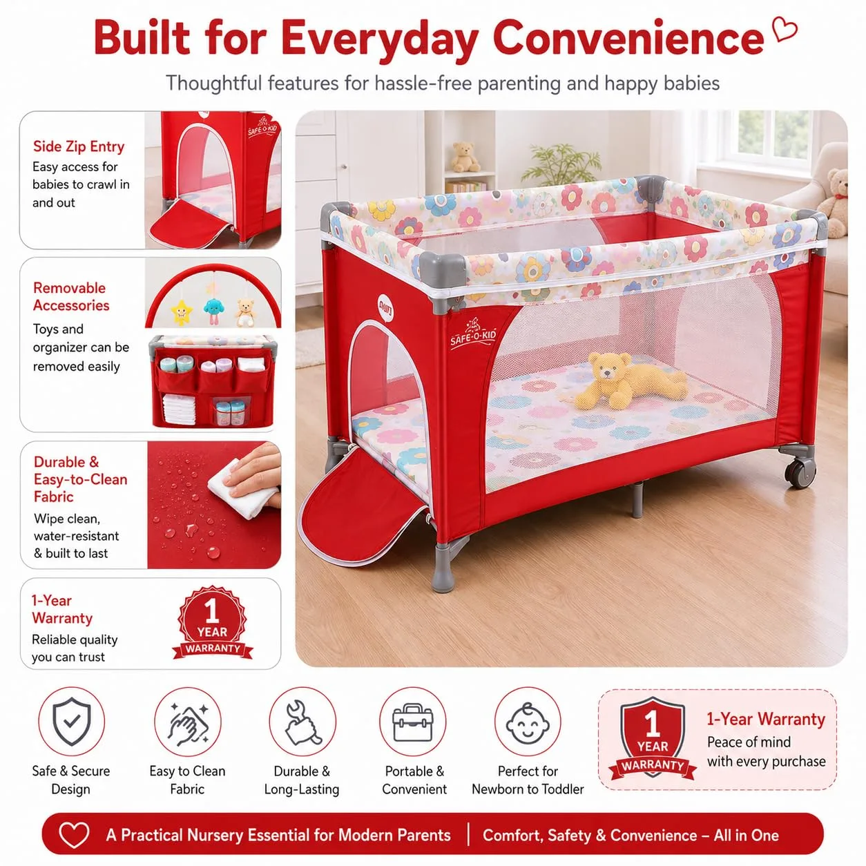In-Depth Review: best baby crib bed - Safe-O-Kid Baby Cot Foldable with Travel Bag | 2-in-1 Baby Playpen & Cot | 1 Year Warranty | Portable Baby Crib 4 Safe-O-Kid Baby Cot Foldable w - view 3