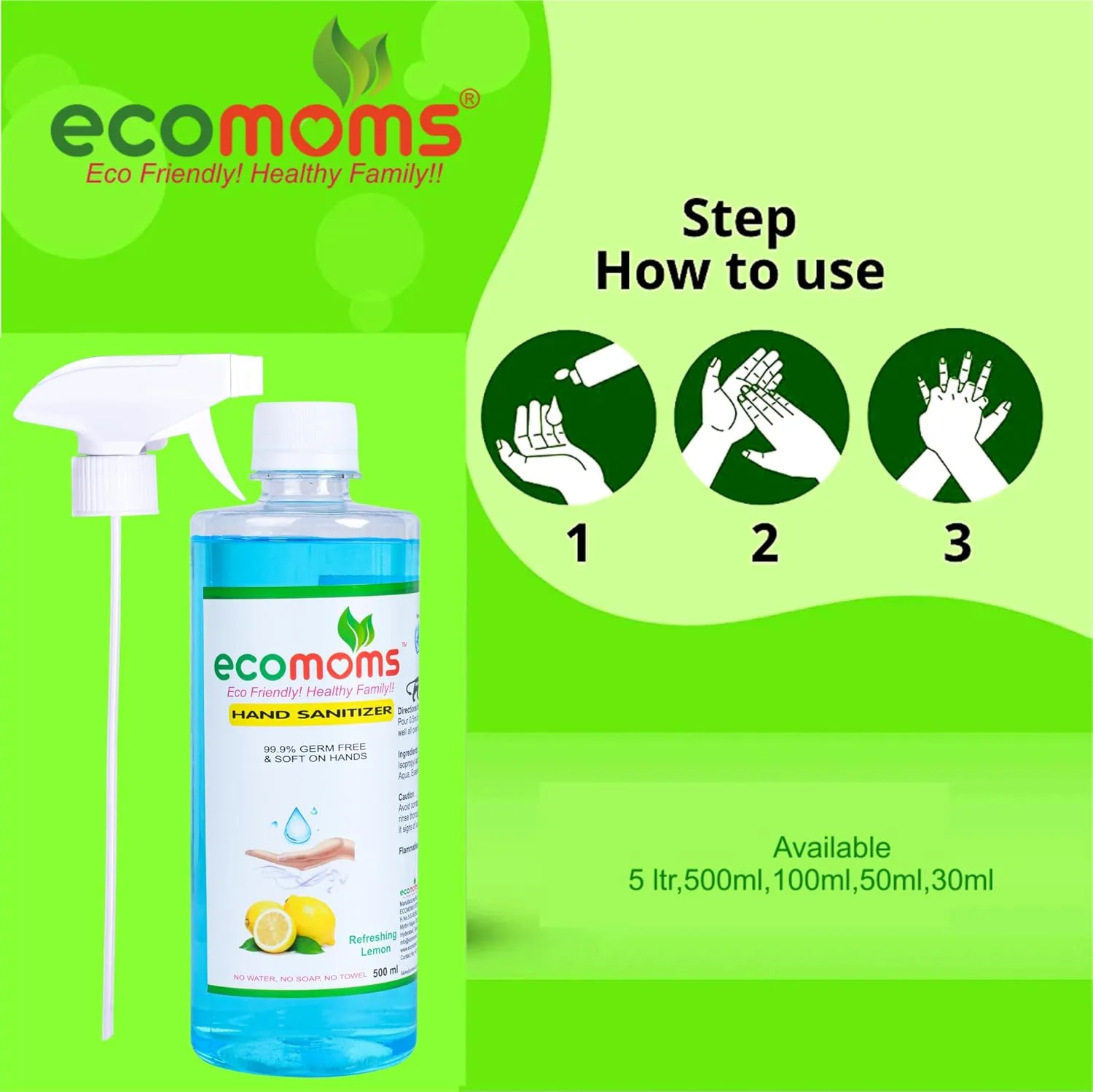 In-Depth Review: best hand sanitizer bulk - Ecomoms Hand Sanitizer 500ml 99.99% Effective Against Germs -75% Alcohol | Skin Friendly and Safe for Kids 4 Ecomoms Hand Sanitizer 500m - view 3